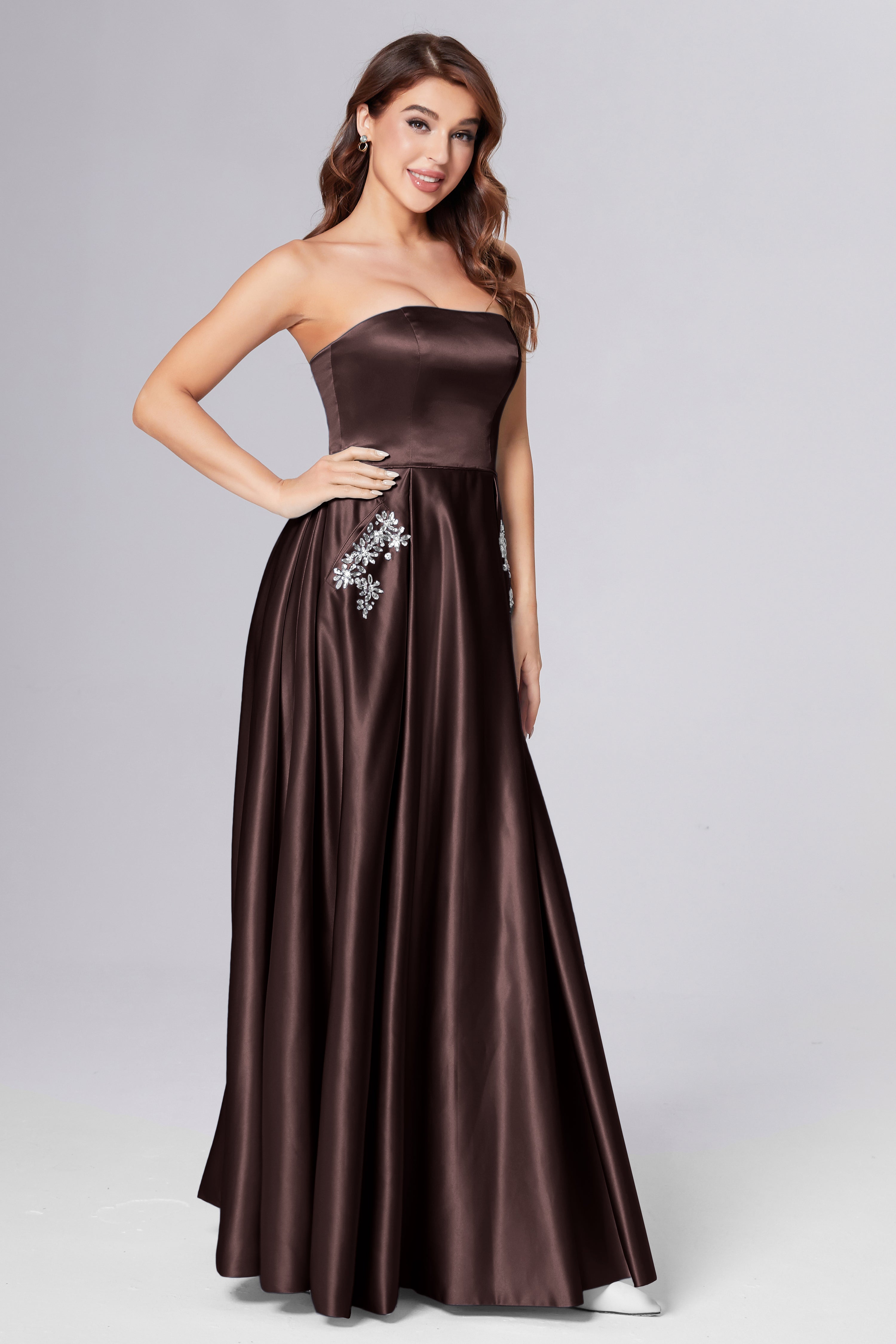 Strapless Beading Prom Dresses with Pockets