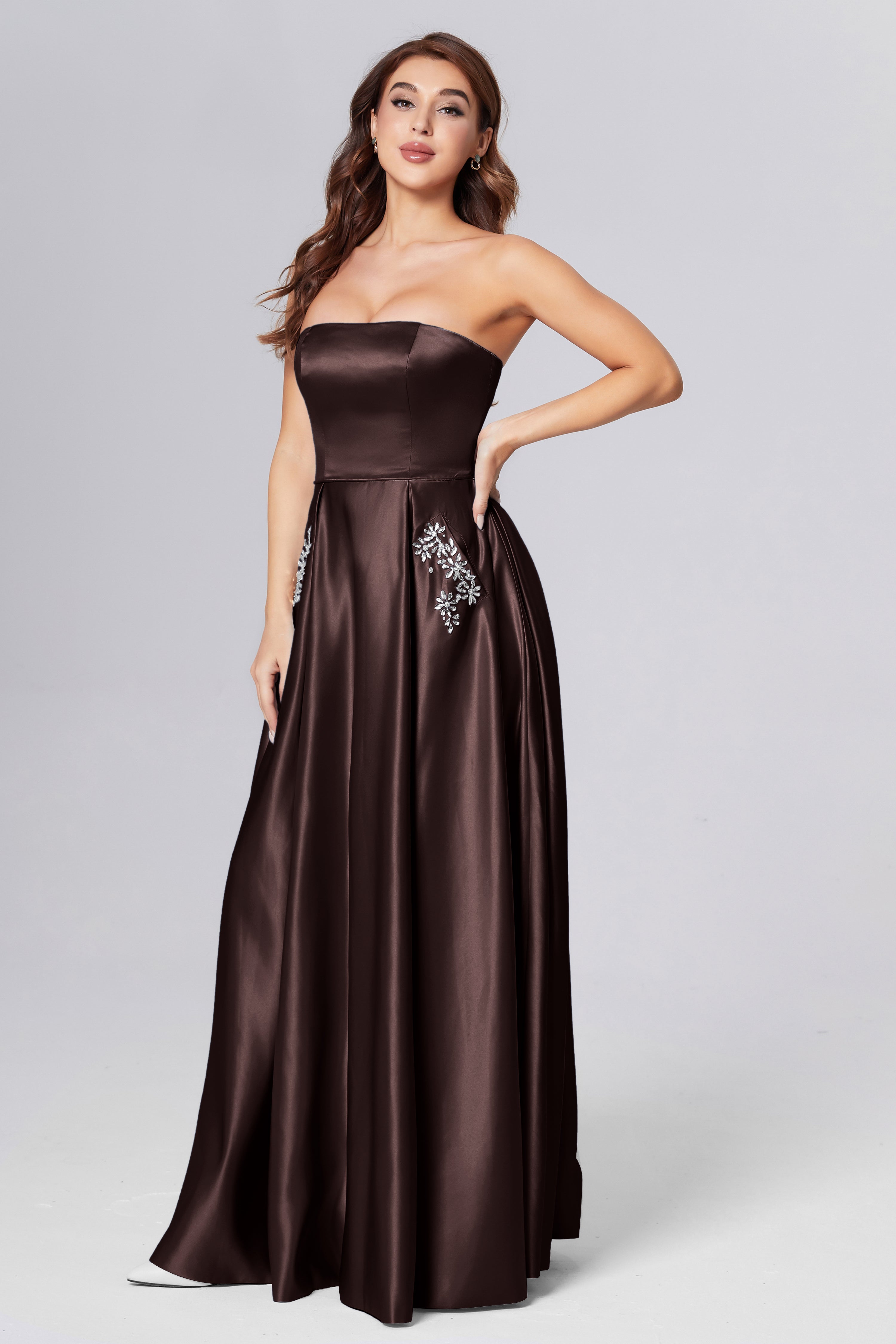 Strapless Beading Prom Dresses with Pockets