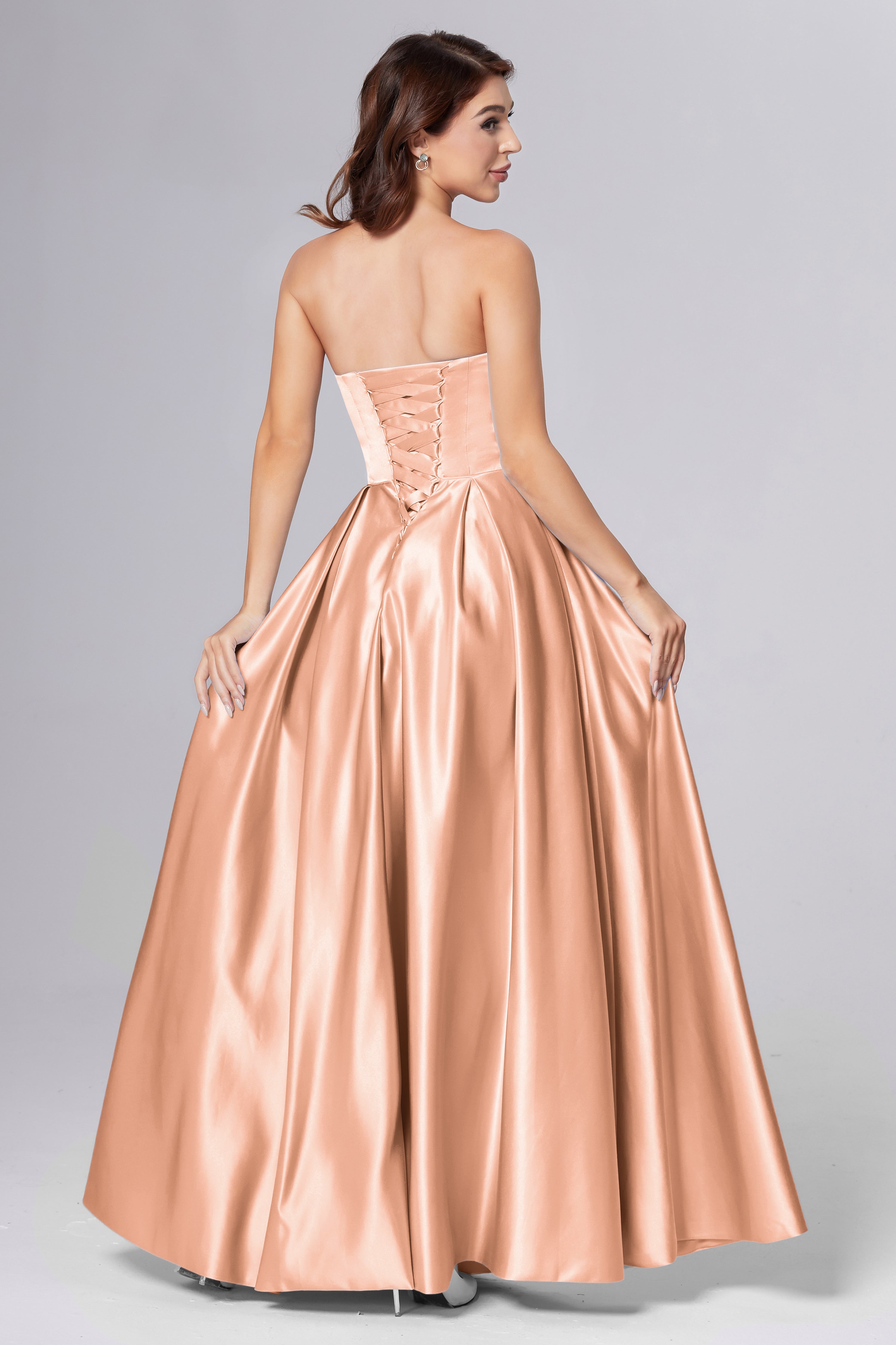 Strapless Beading Prom Dresses with Pockets