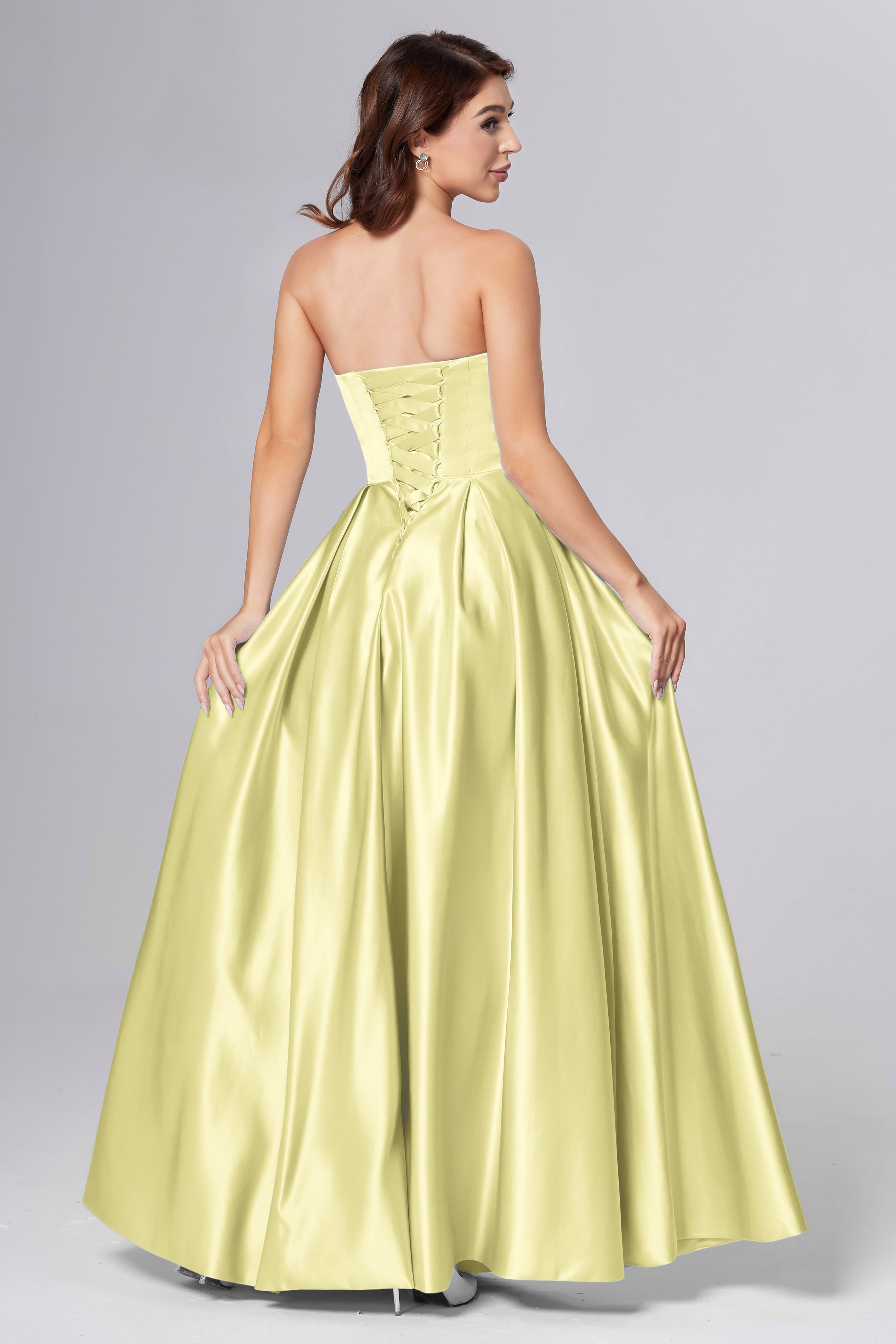 Strapless Beading Prom Dresses with Pockets