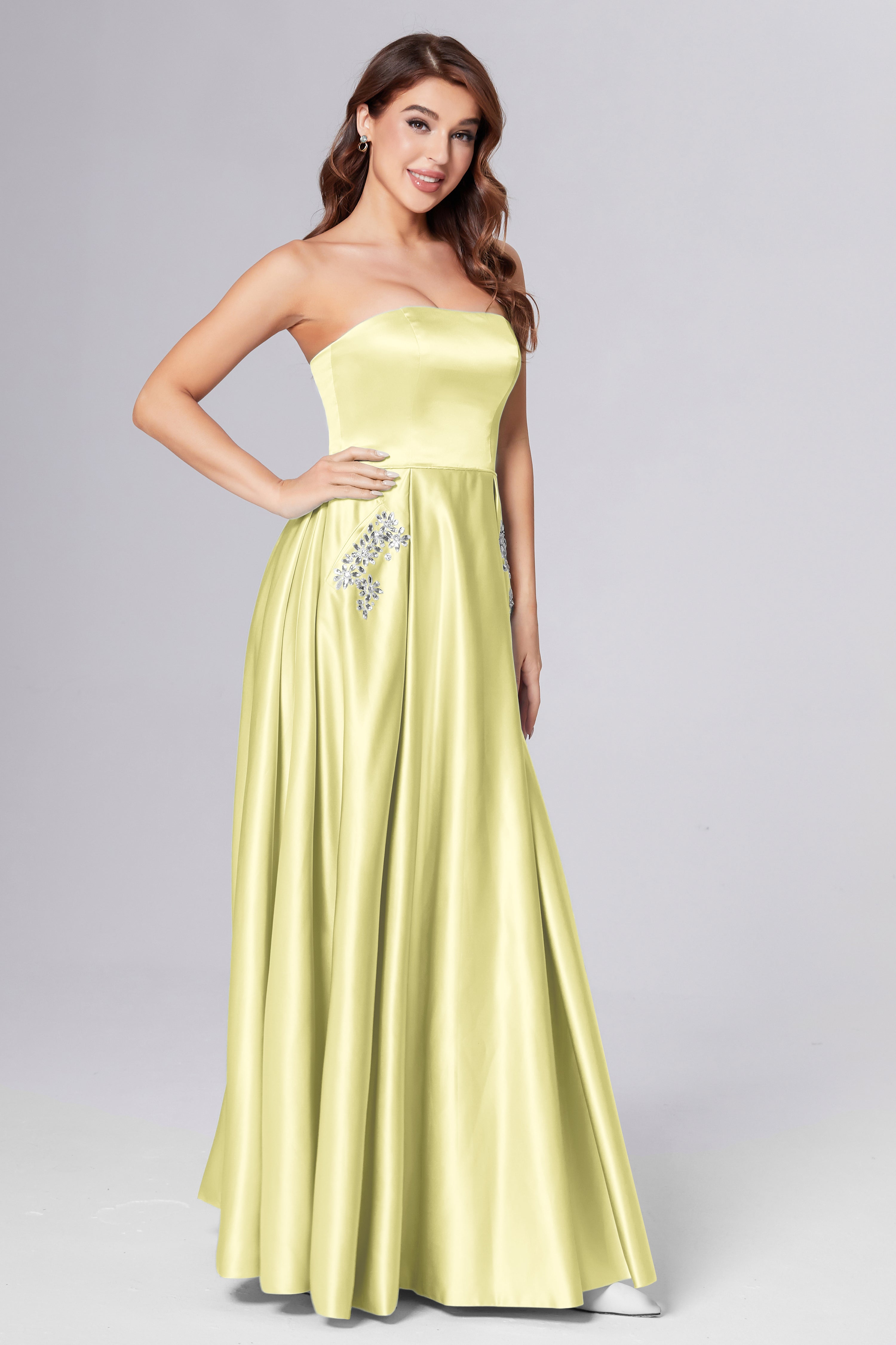 Strapless Beading Prom Dresses with Pockets