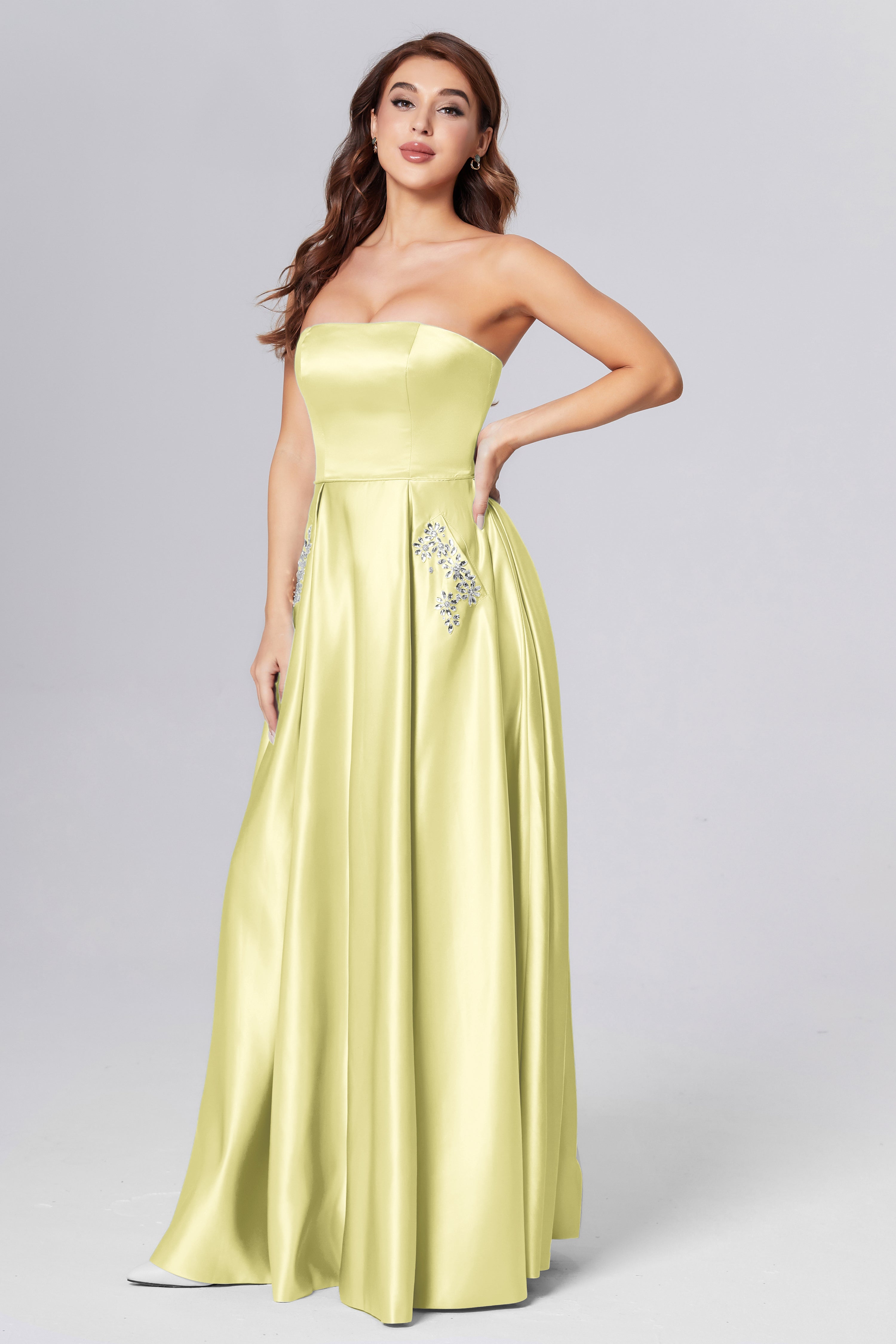 Strapless Beading Prom Dresses with Pockets