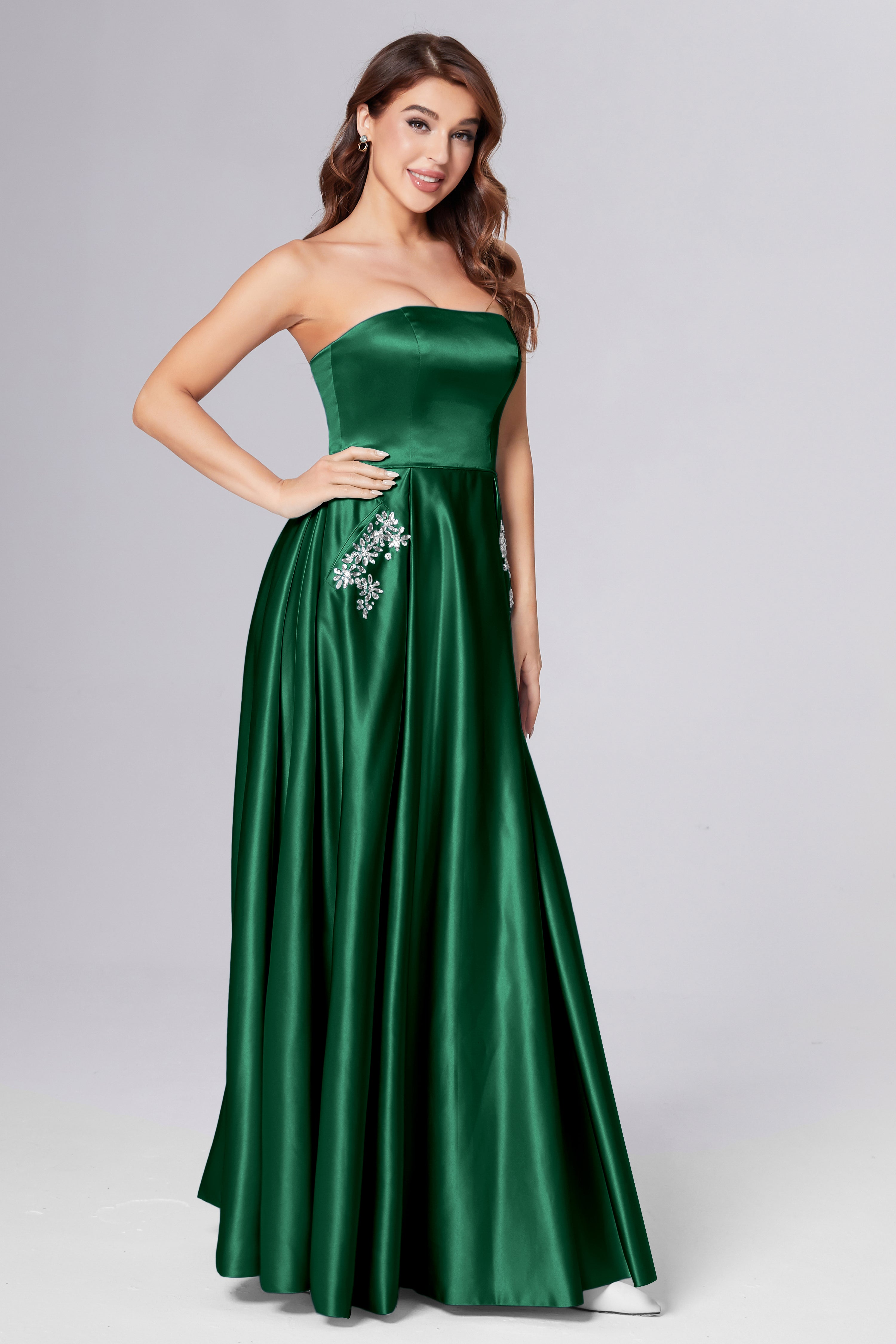 Strapless Beading Prom Dresses with Pockets