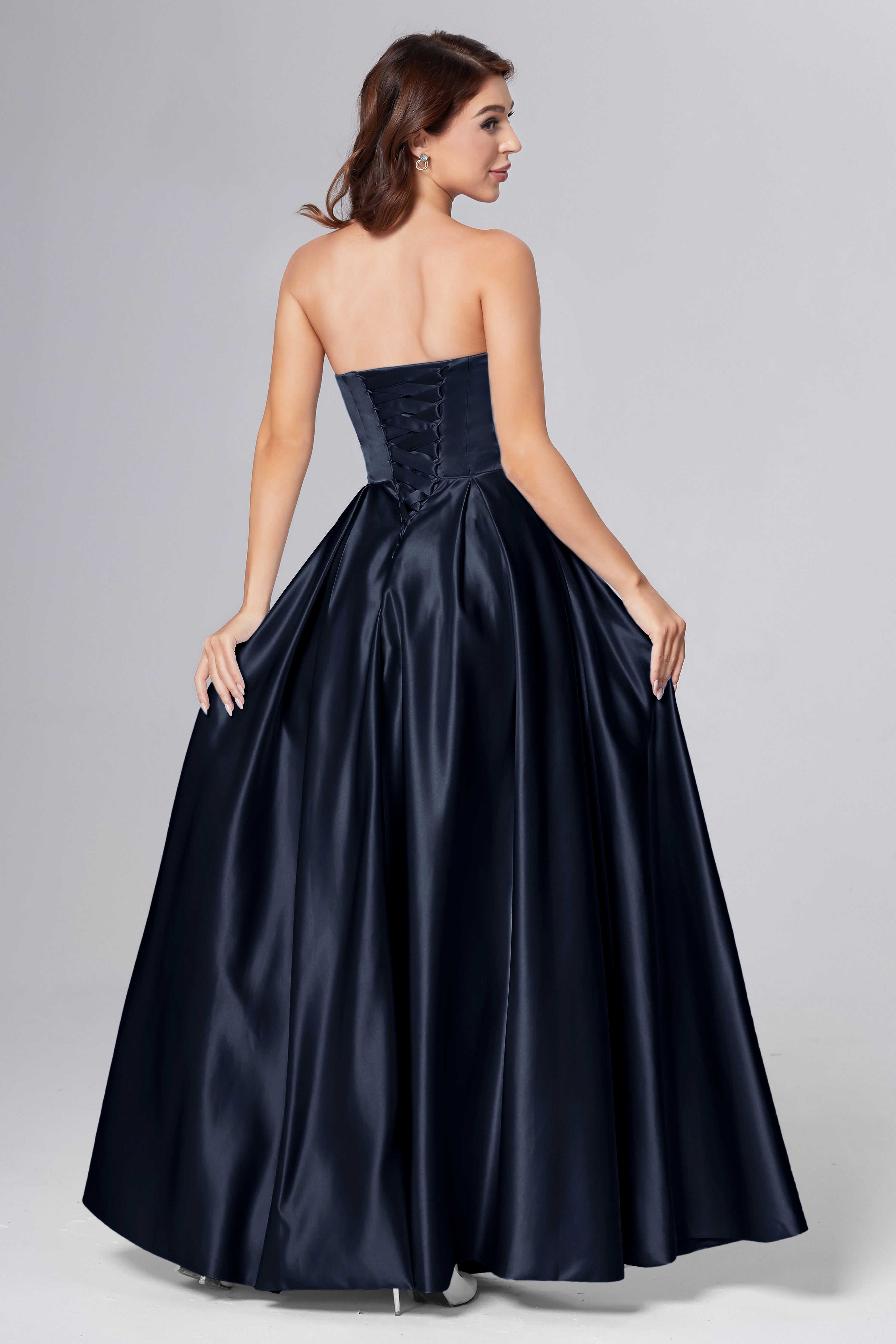 Strapless Beading Prom Dresses with Pockets