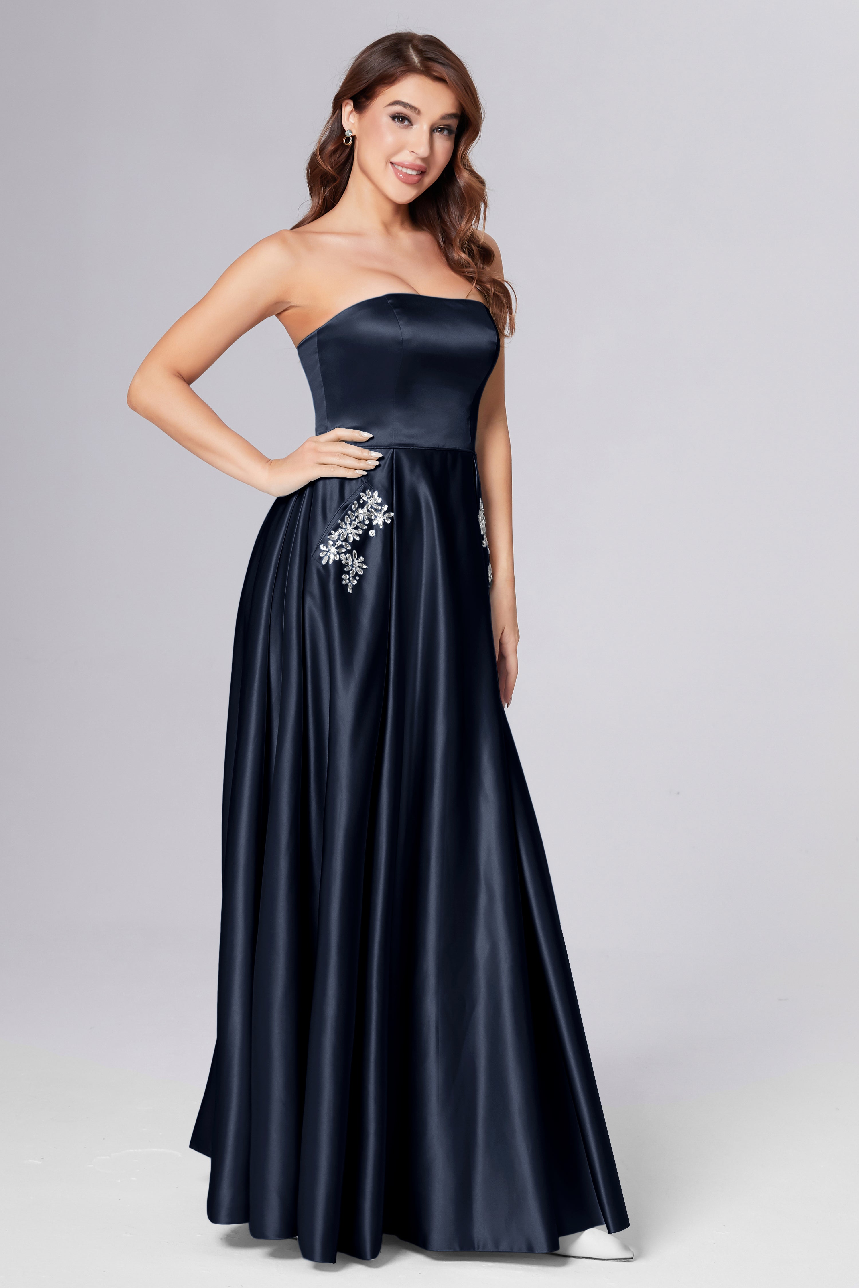 Strapless Beading Prom Dresses with Pockets