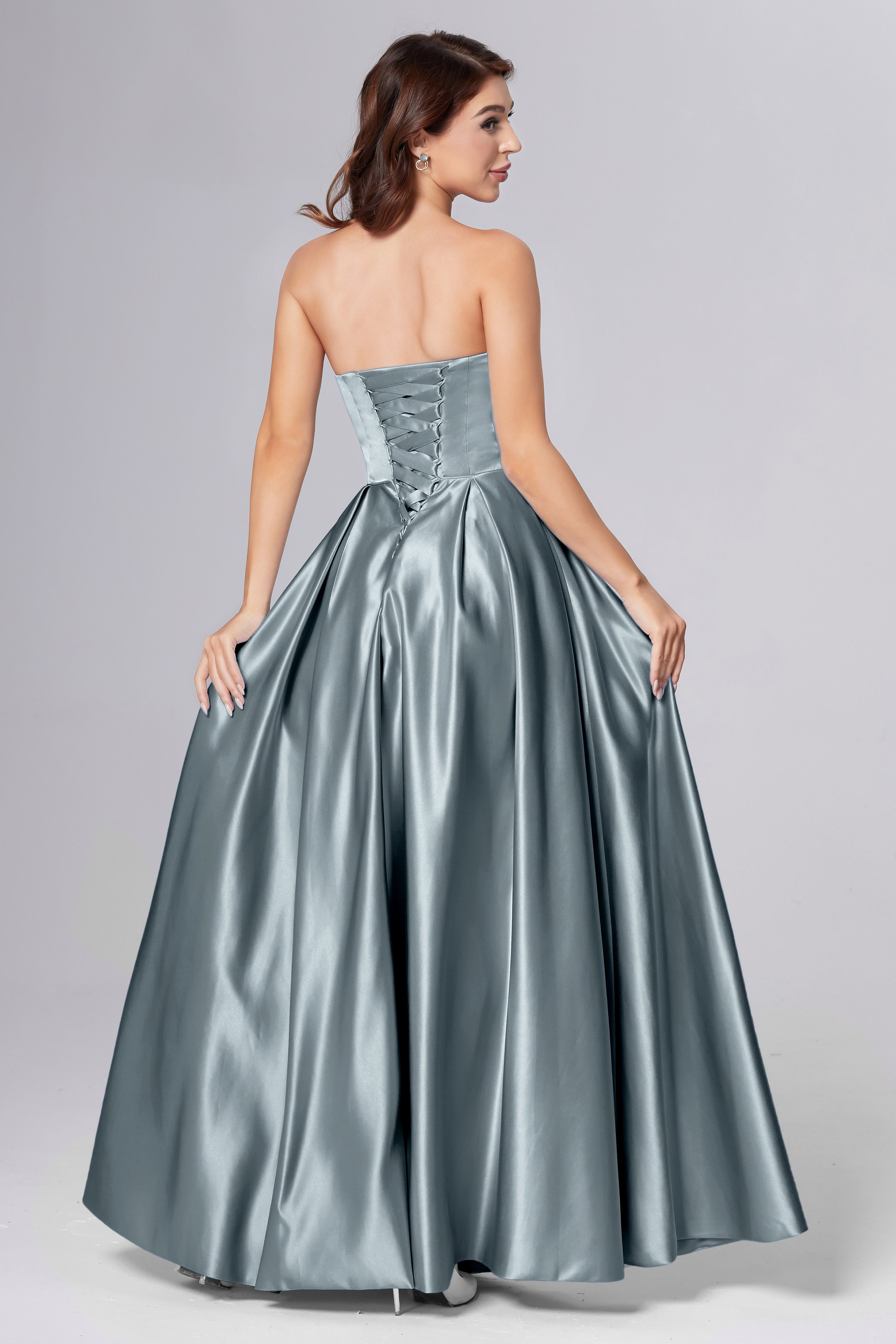 Strapless Beading Prom Dresses with Pockets