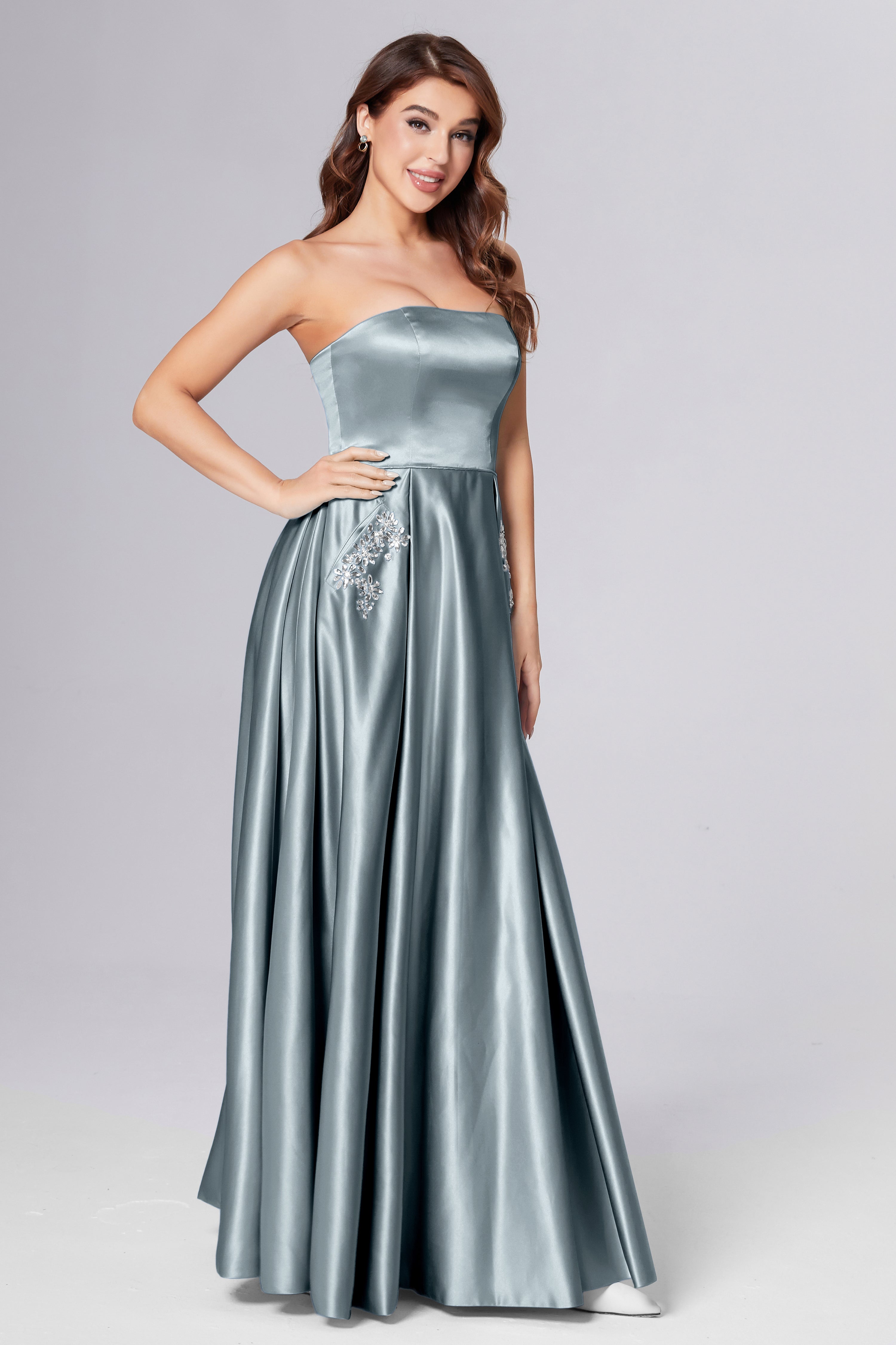 Strapless Beading Prom Dresses with Pockets