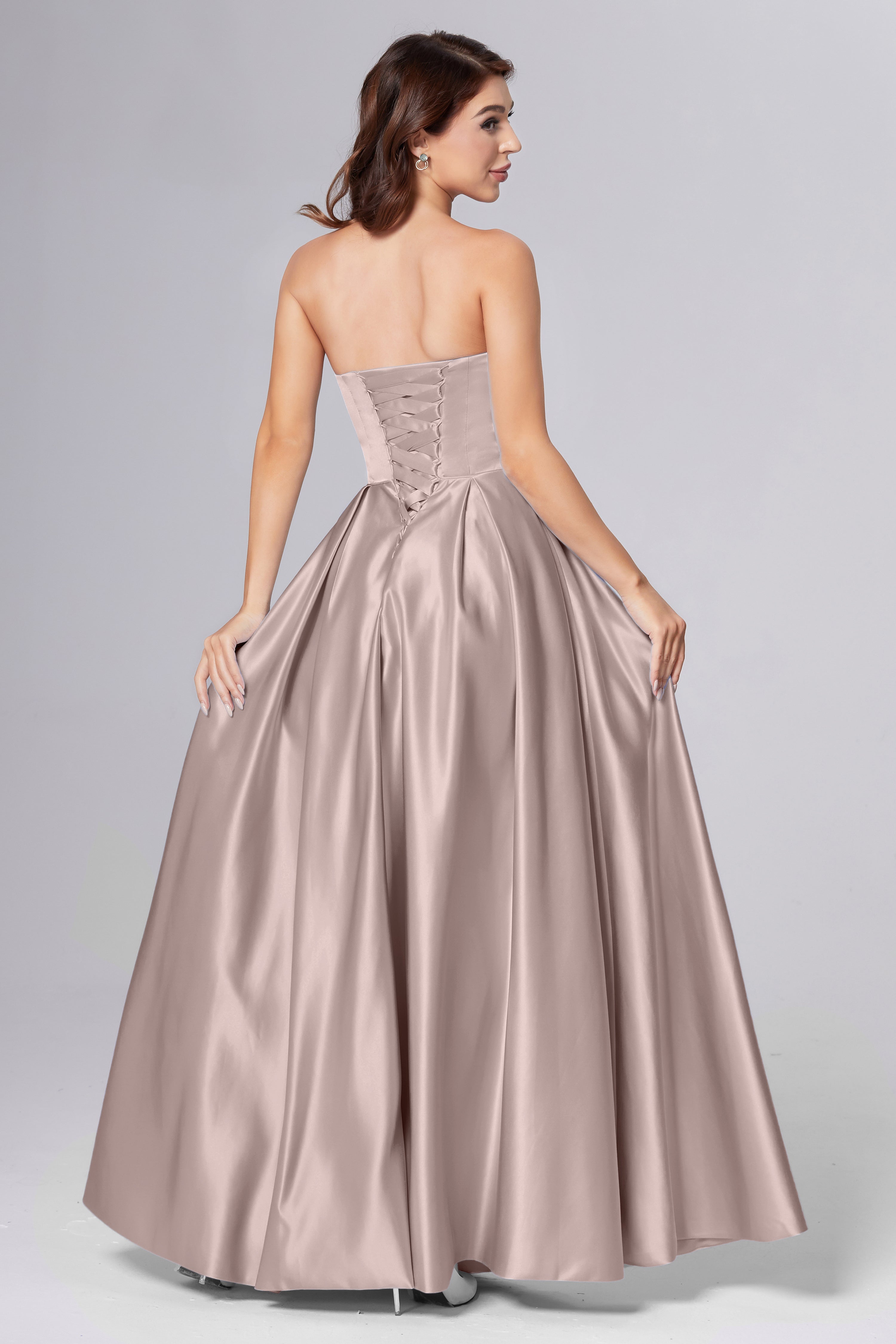 Strapless Beading Prom Dresses with Pockets