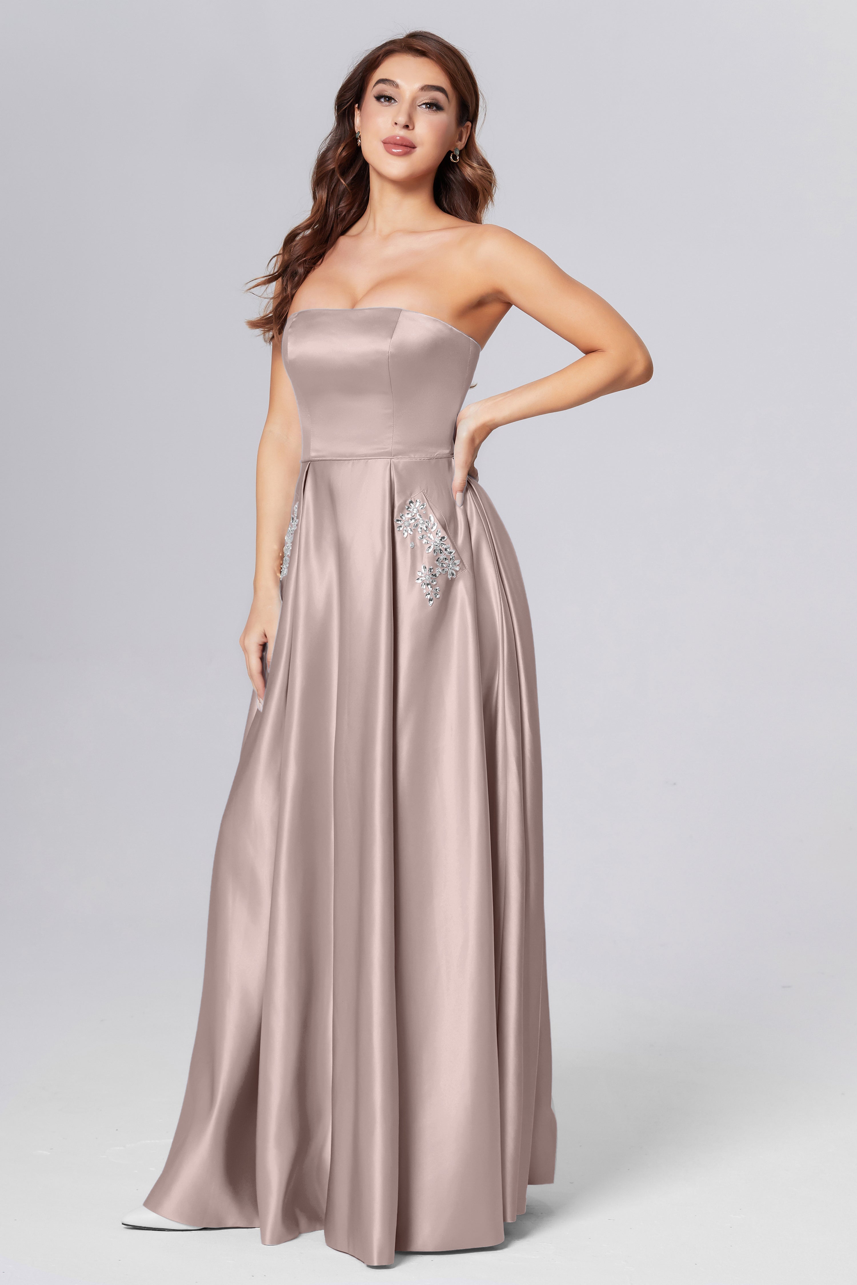 Strapless Beading Prom Dresses with Pockets