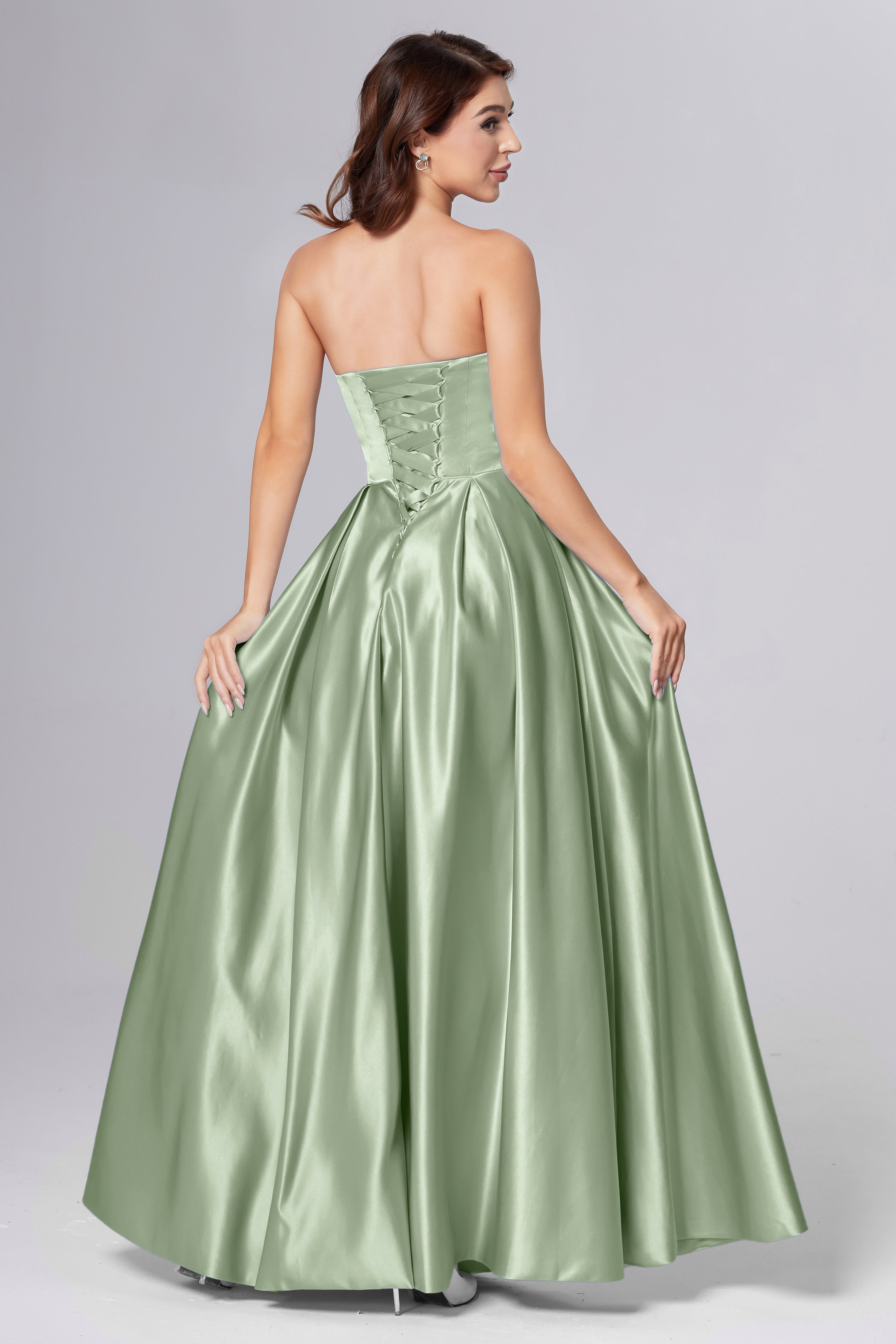Strapless Beading Prom Dresses with Pockets