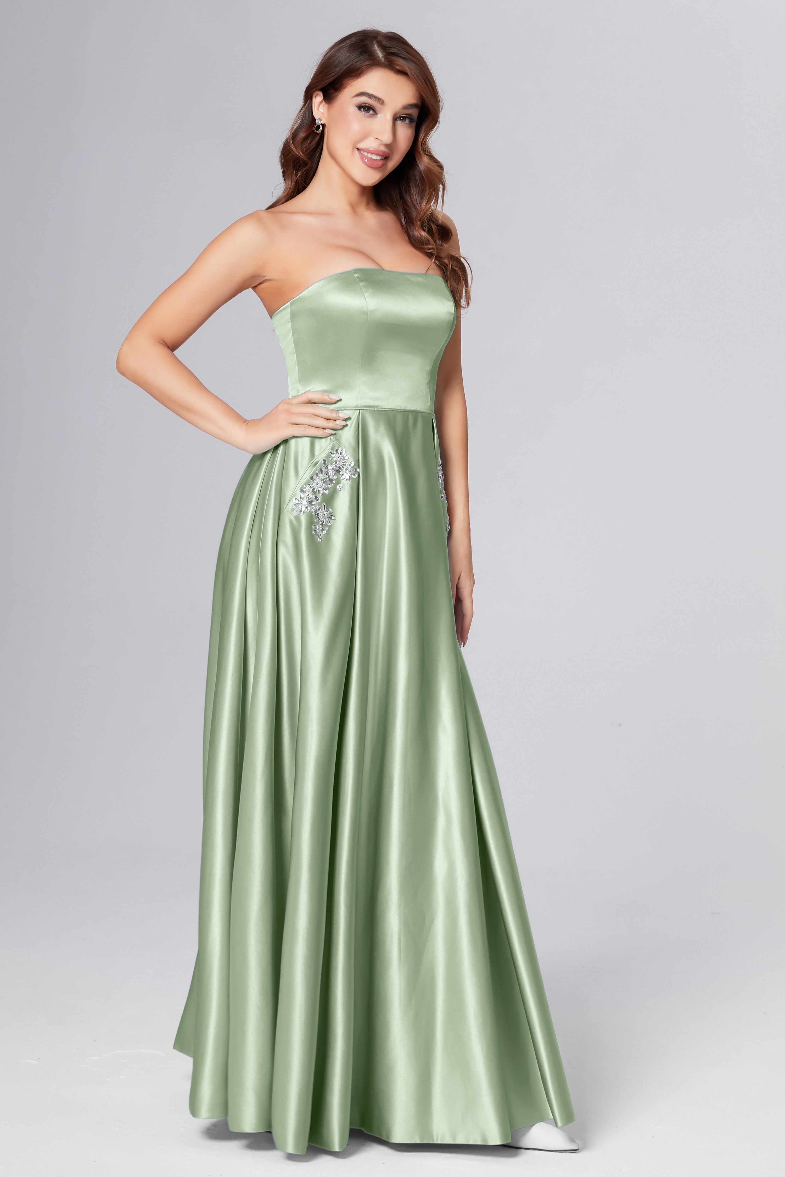 Strapless Beading Prom Dresses with Pockets
