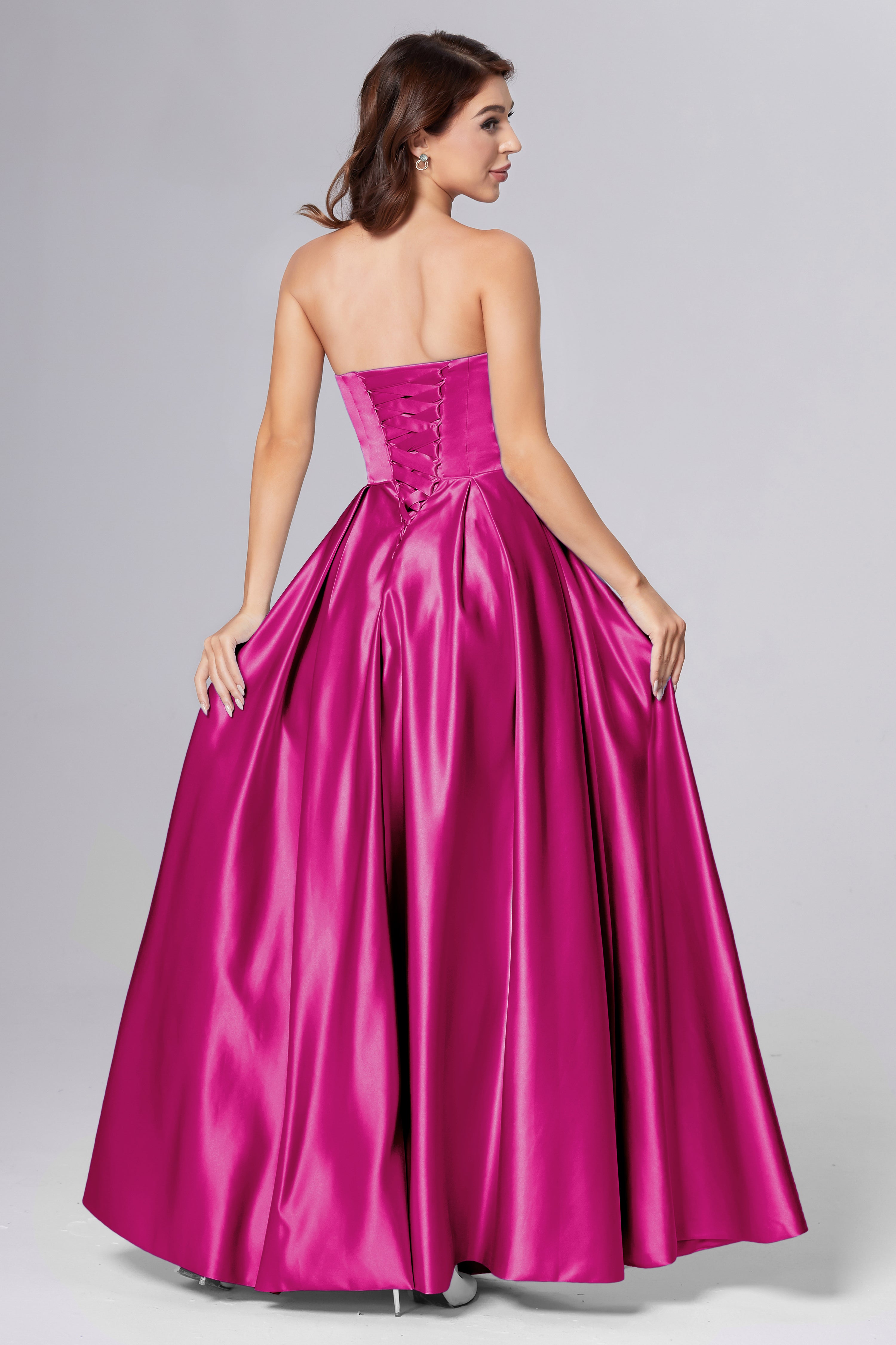 Strapless Beading Prom Dresses with Pockets
