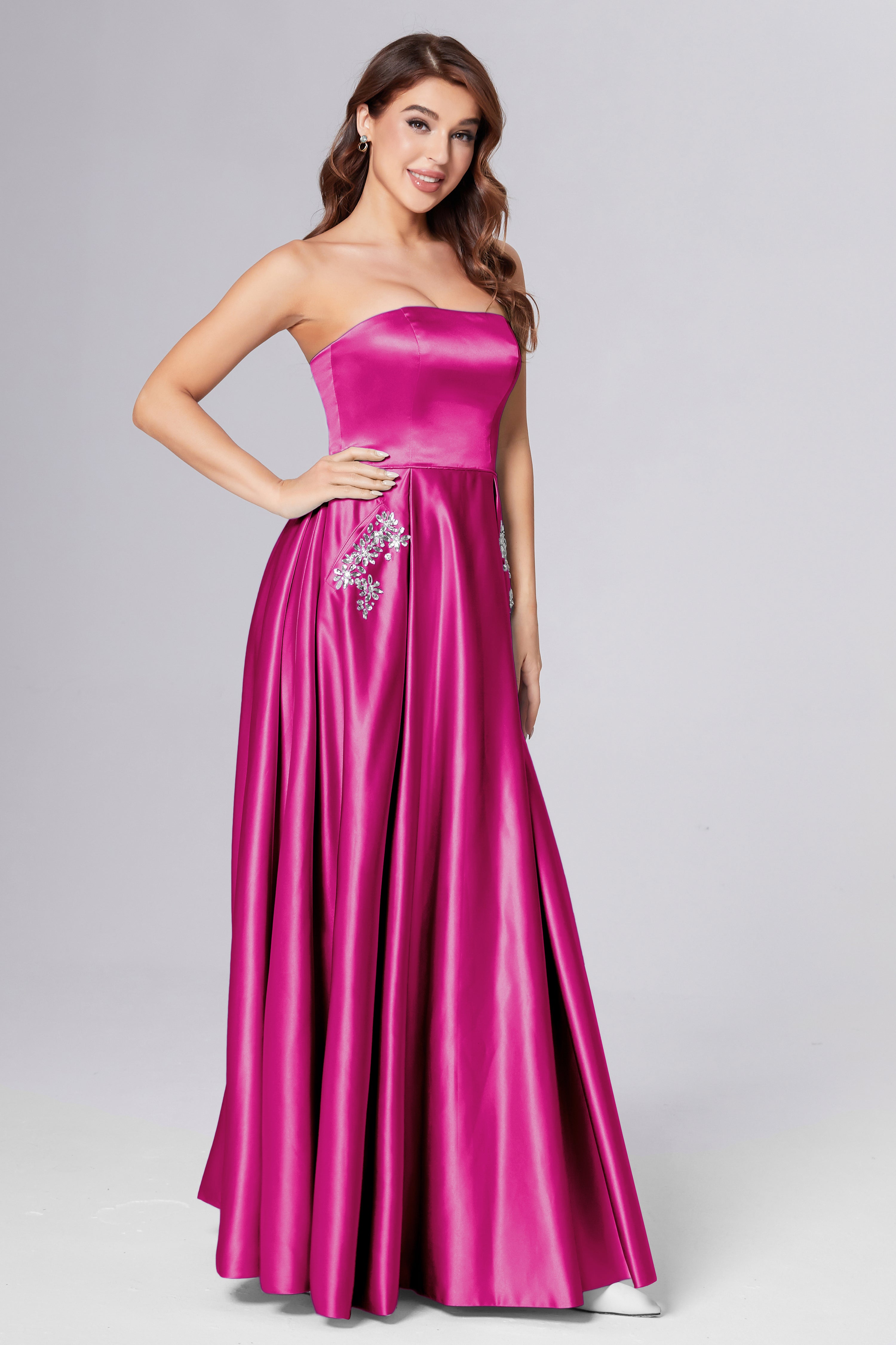 Strapless Beading Prom Dresses with Pockets