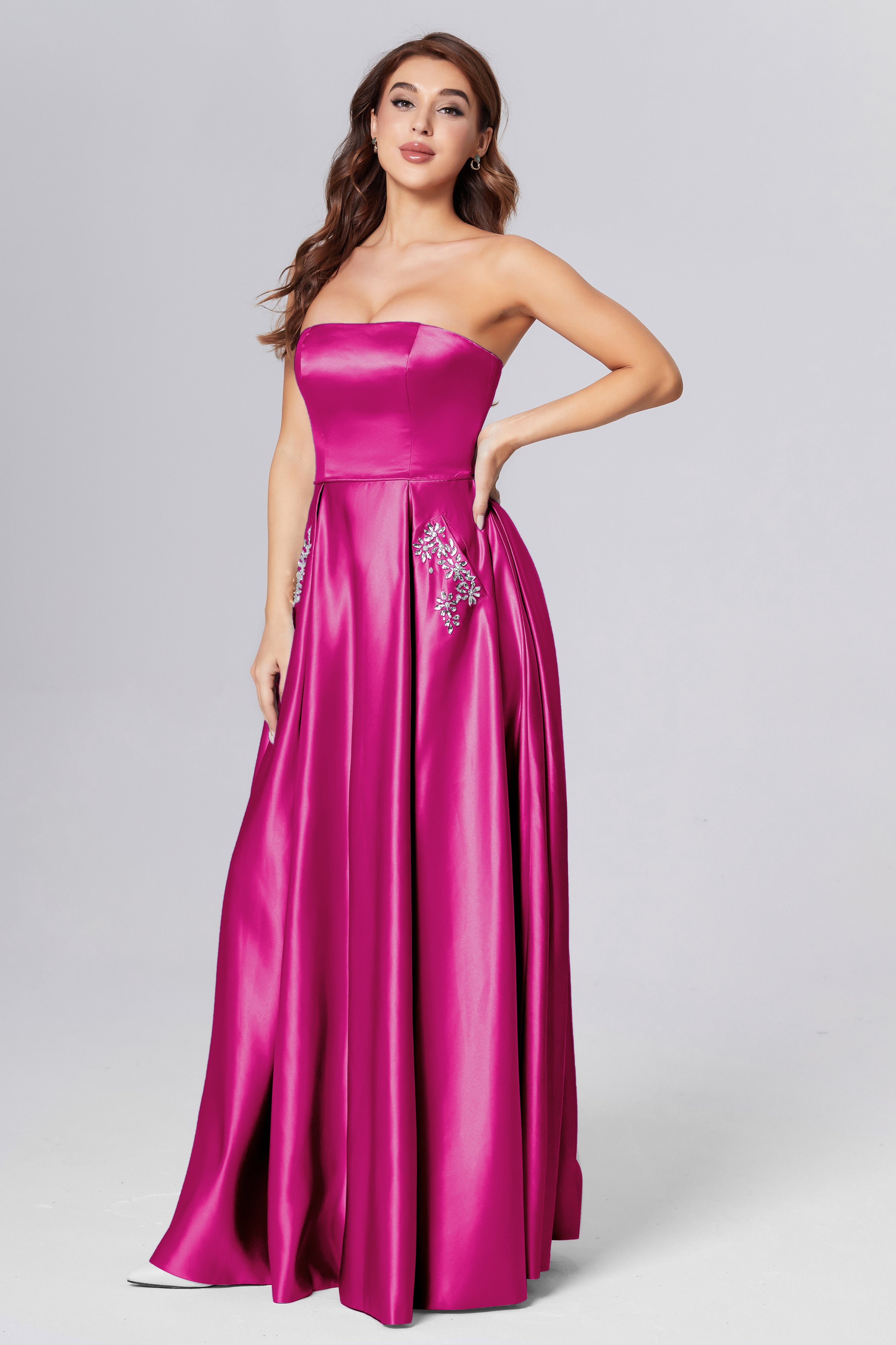 Strapless Beading Prom Dresses with Pockets