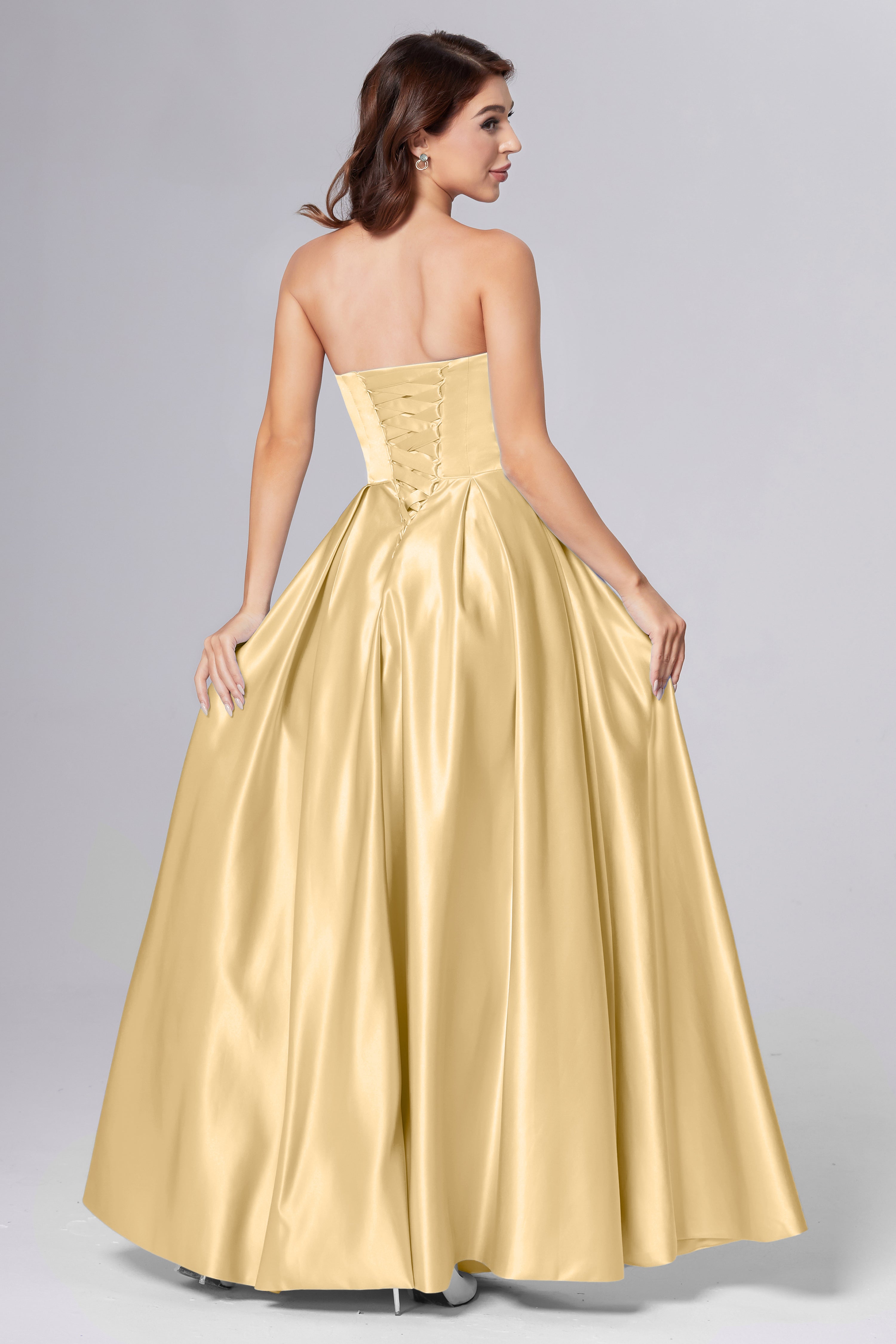 Strapless Beading Prom Dresses with Pockets