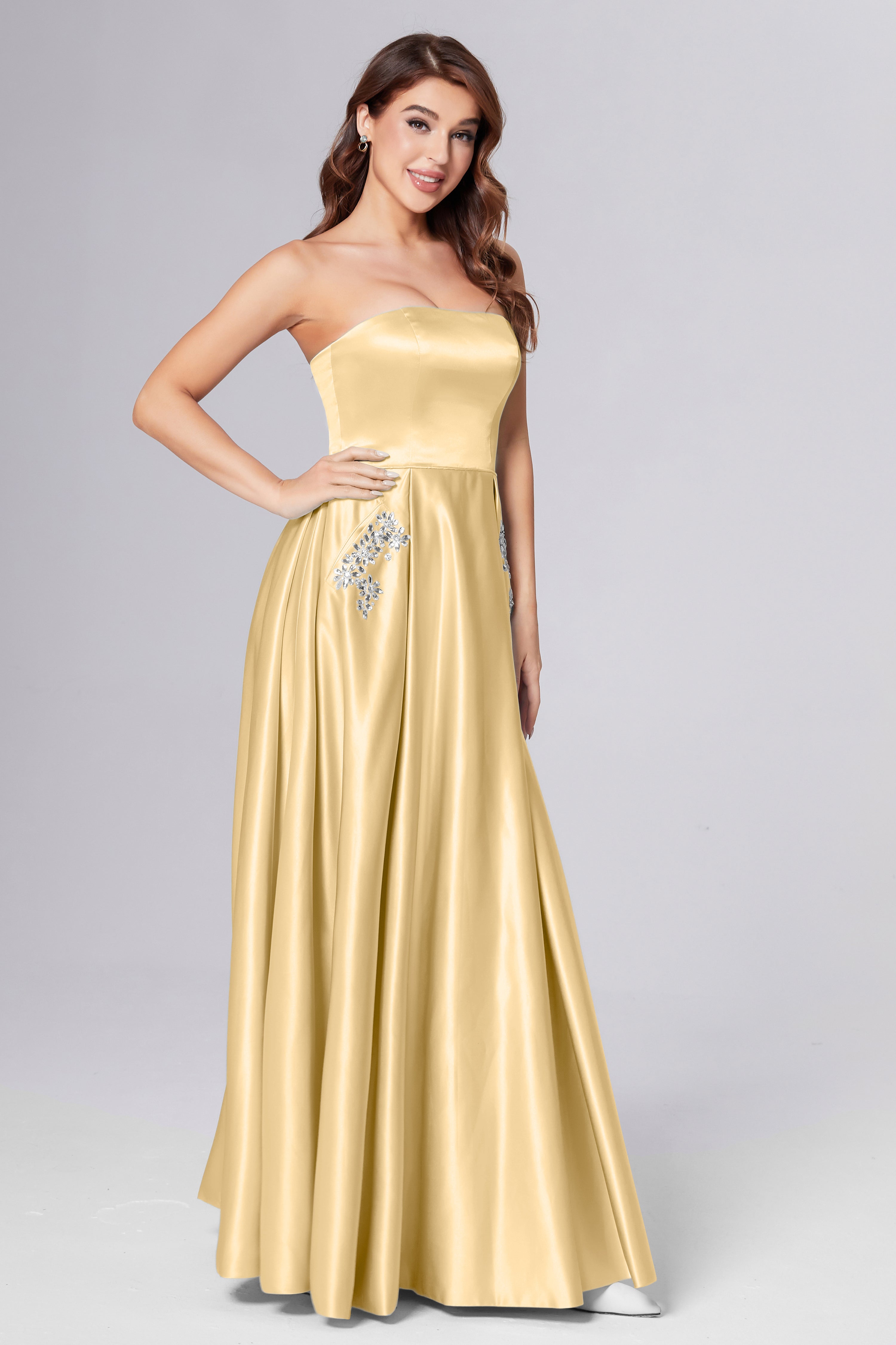 Strapless Beading Prom Dresses with Pockets