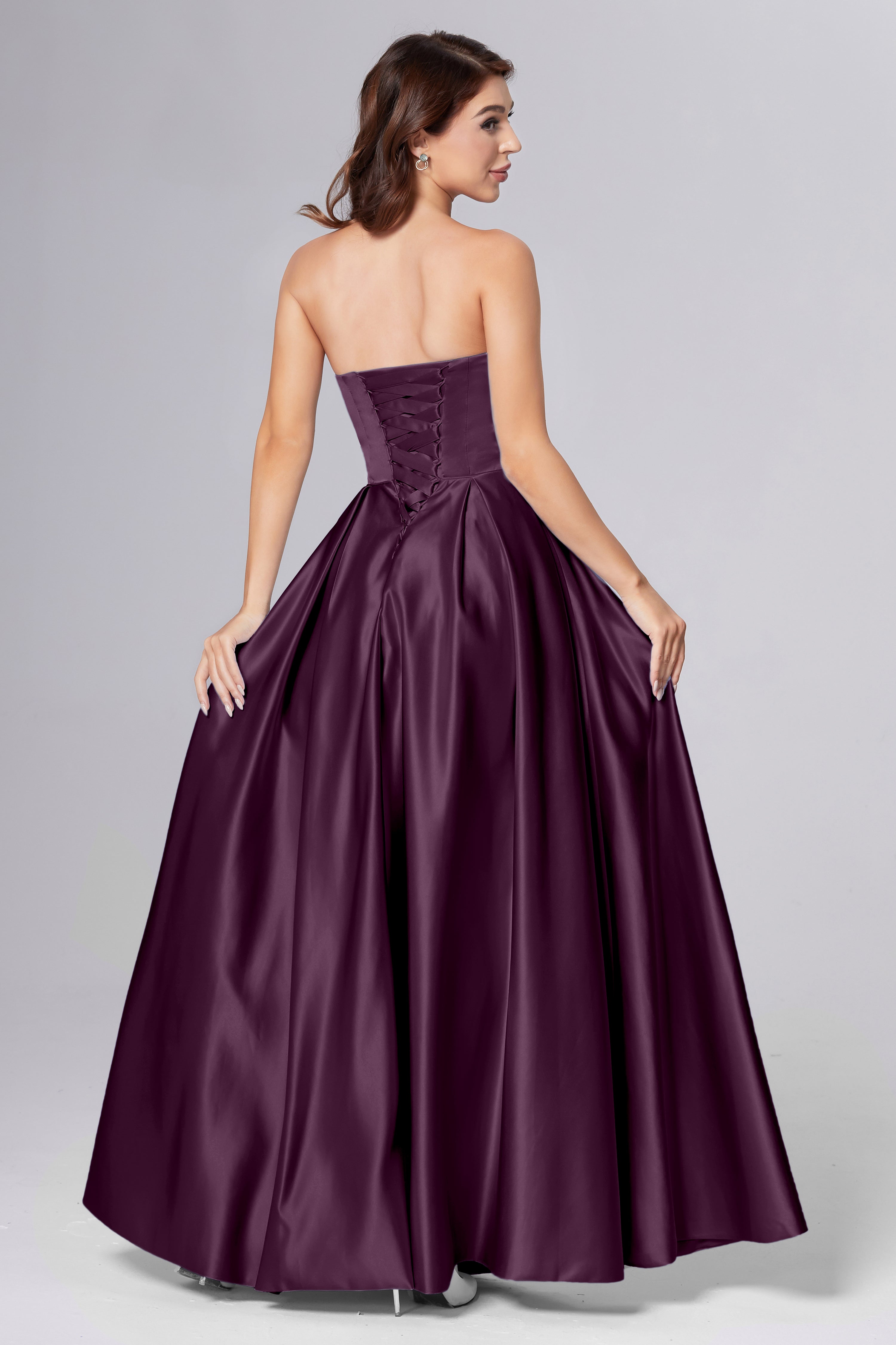 Strapless Beading Prom Dresses with Pockets