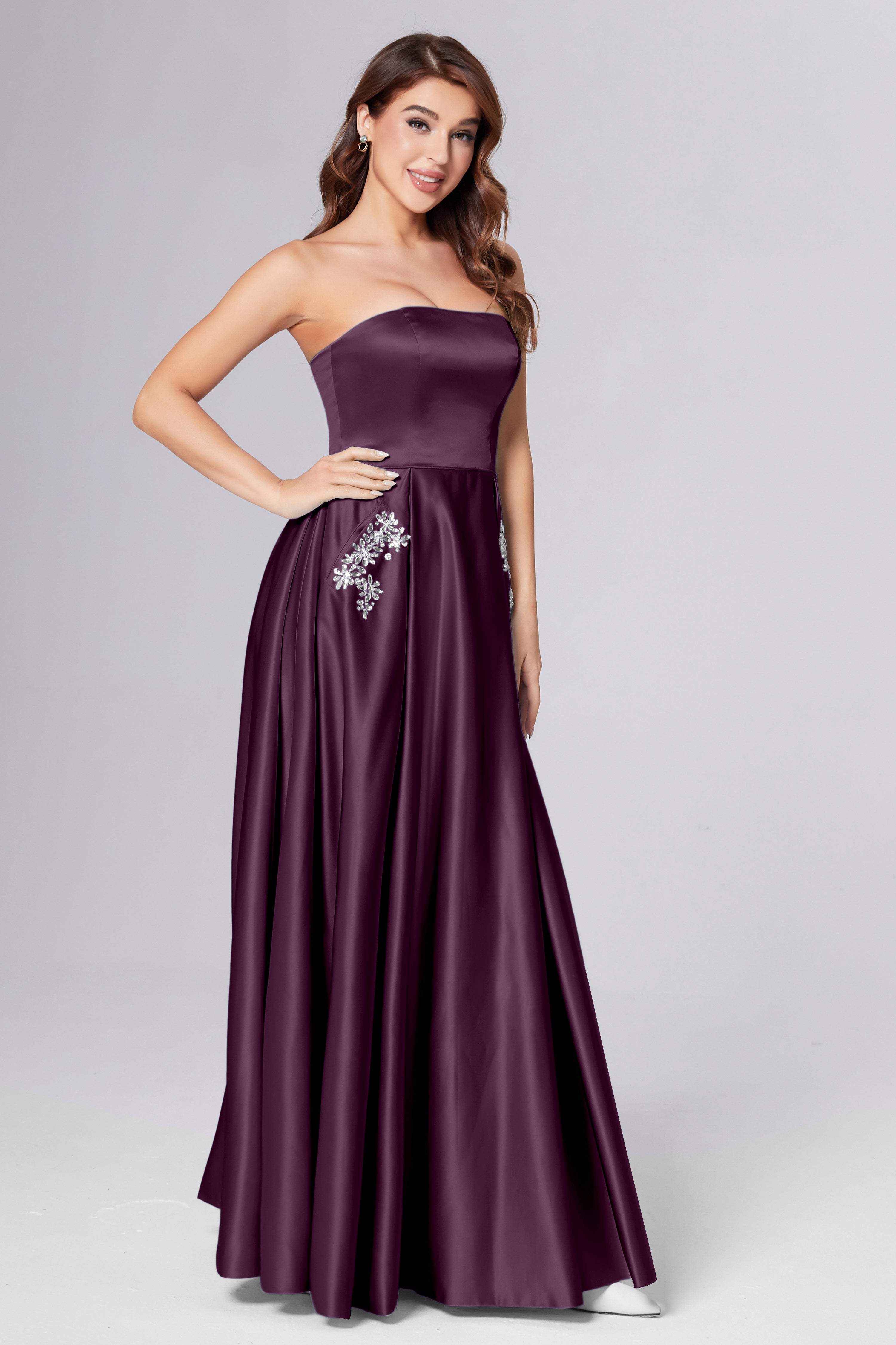Strapless Beading Prom Dresses with Pockets