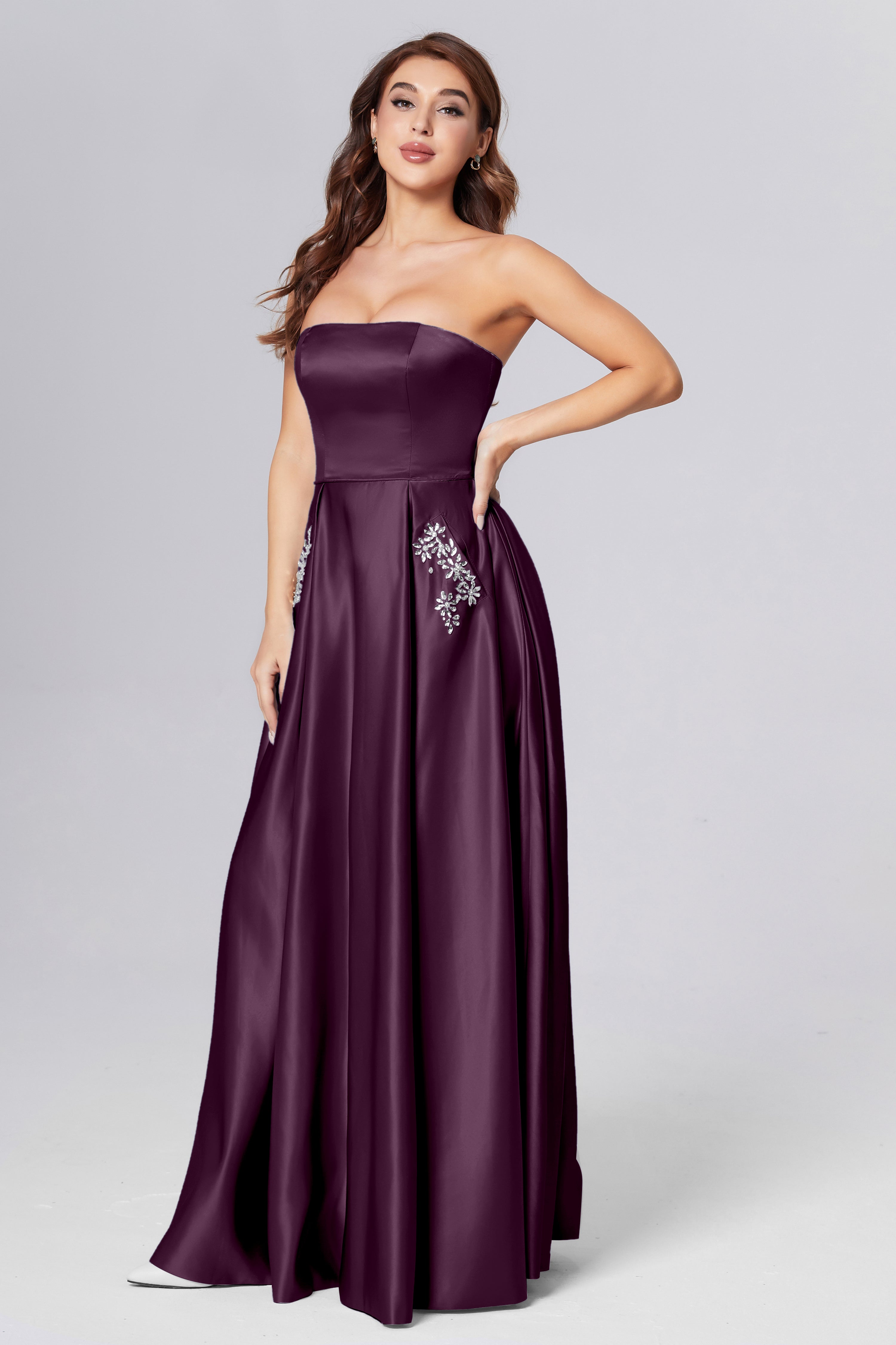 Strapless Beading Prom Dresses with Pockets