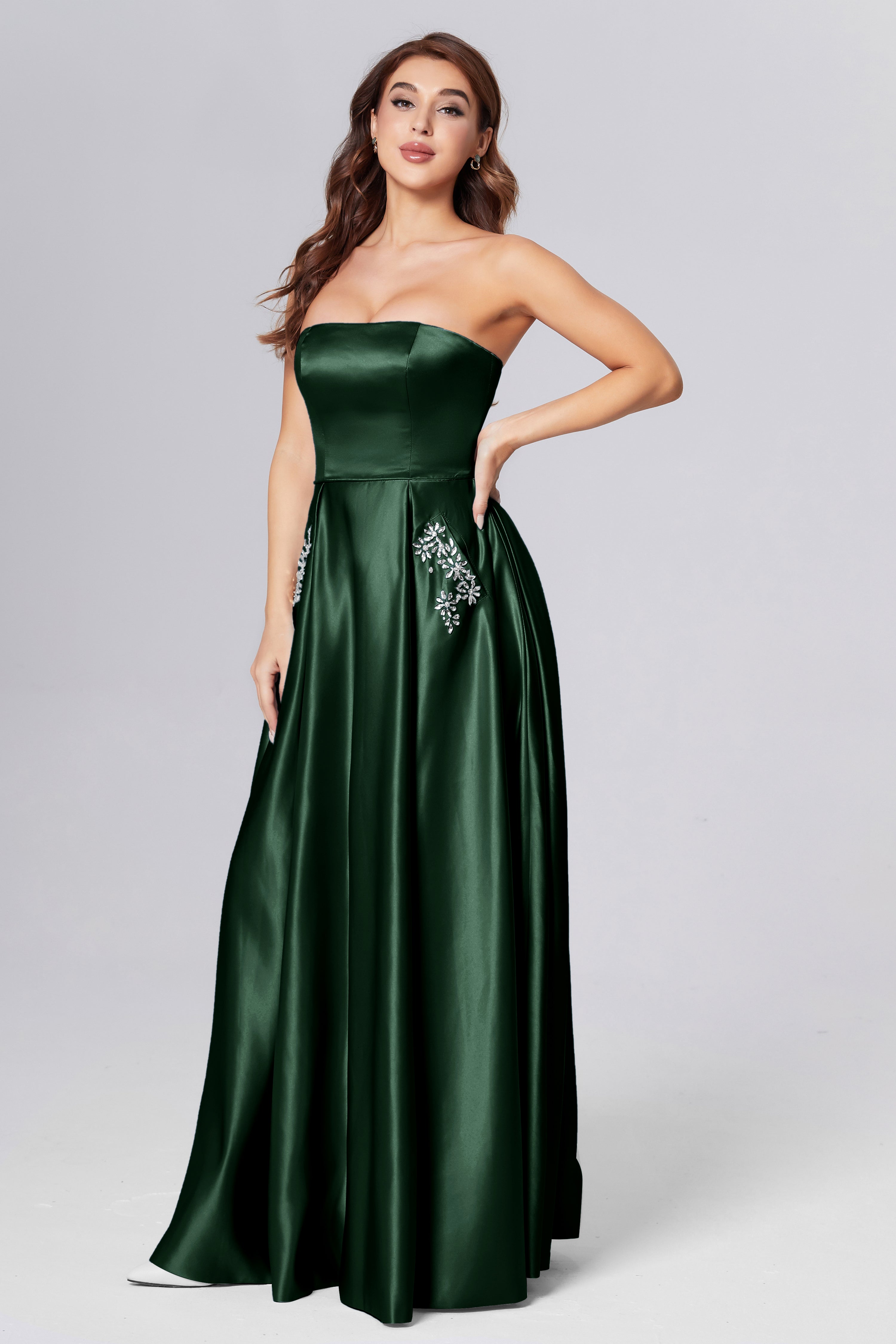 Strapless Beading Prom Dresses with Pockets