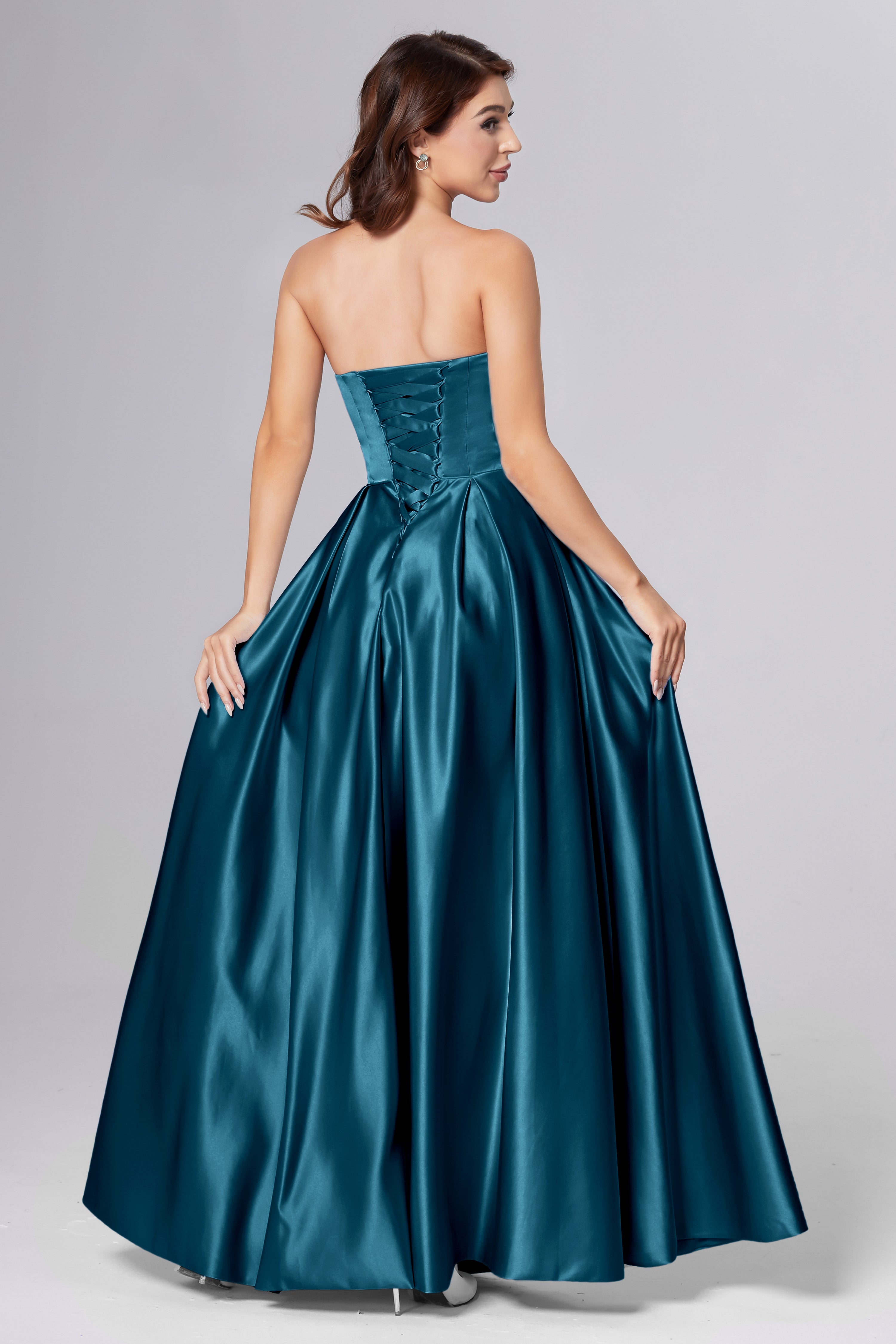 Strapless Beading Prom Dresses with Pockets