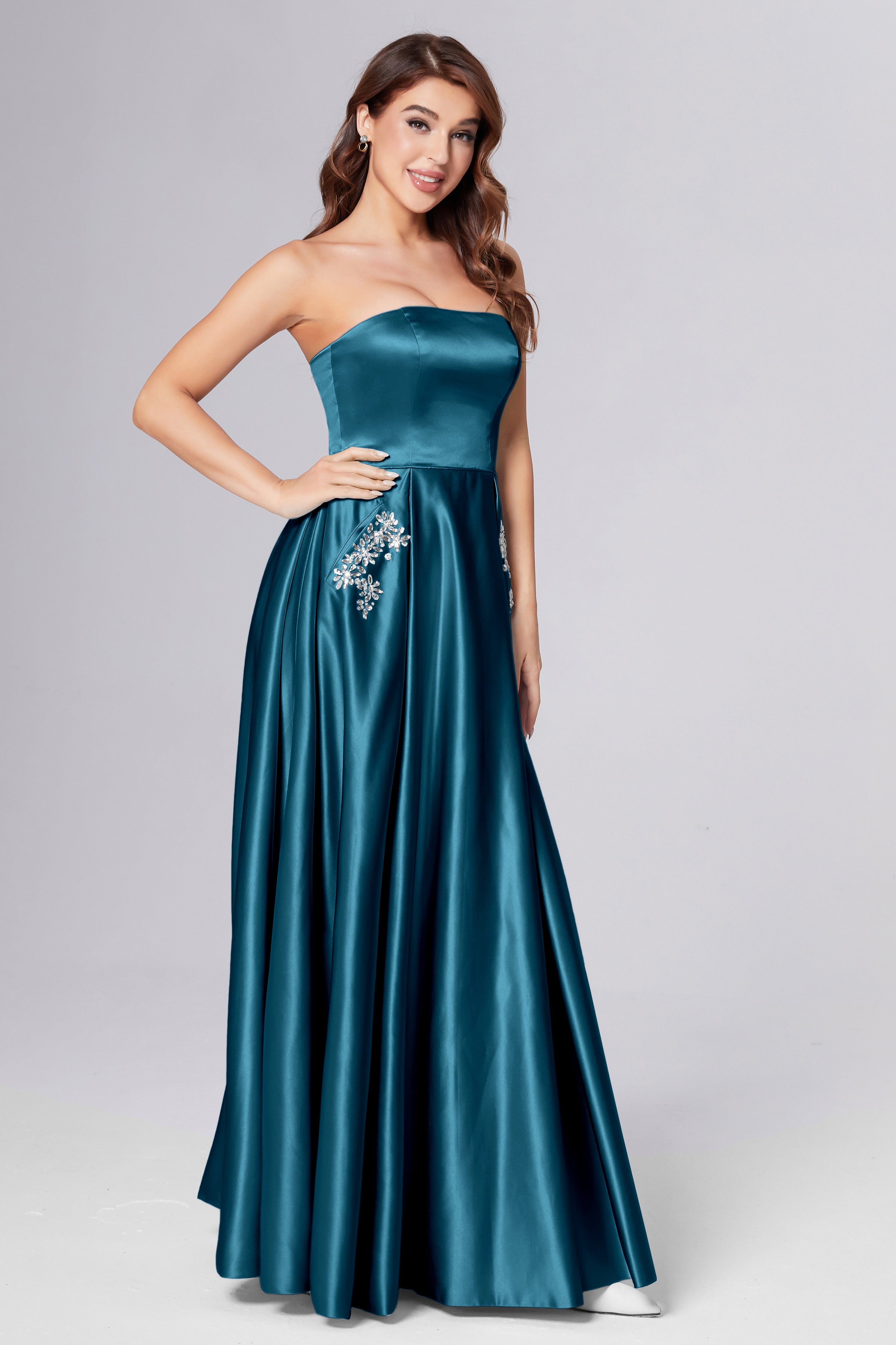 Strapless Beading Prom Dresses with Pockets