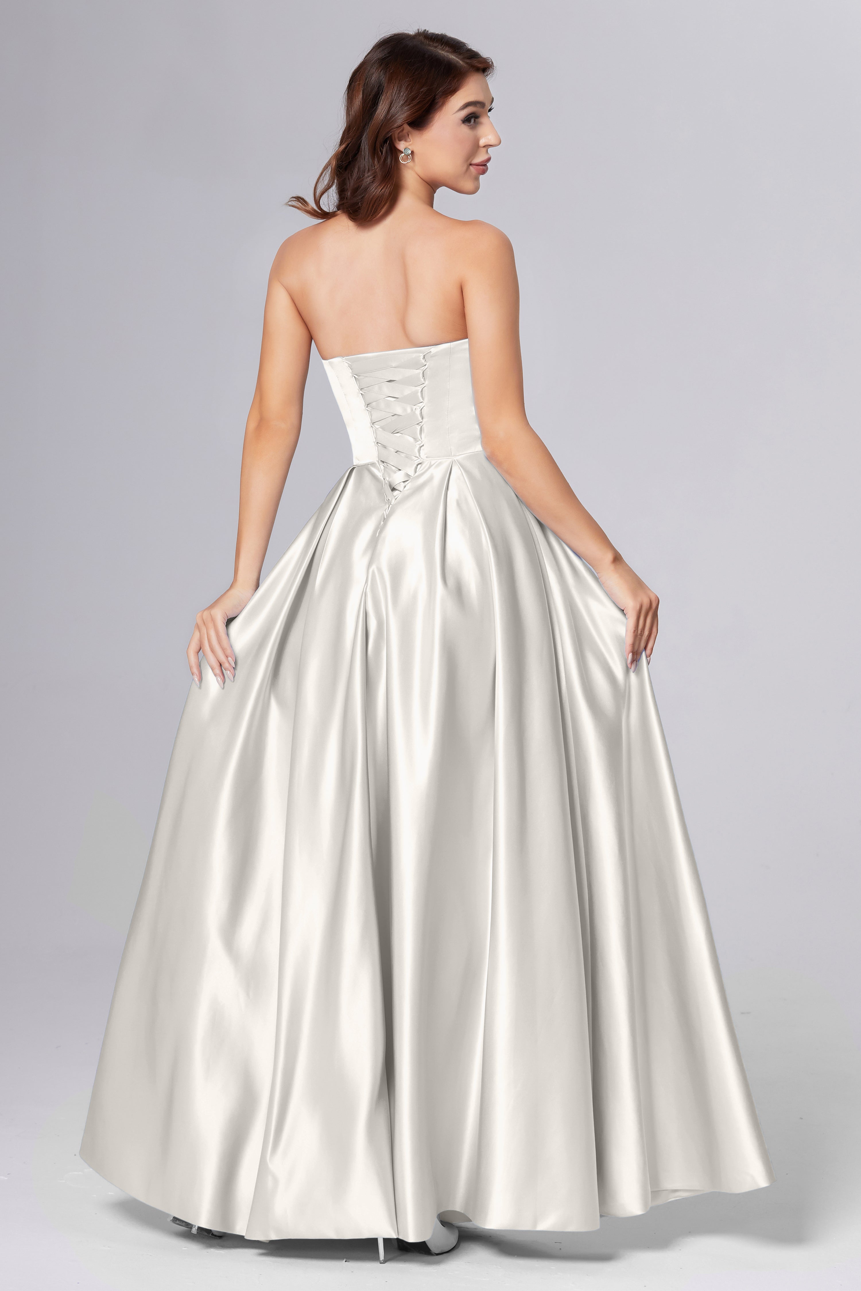 Strapless Beading Prom Dresses with Pockets