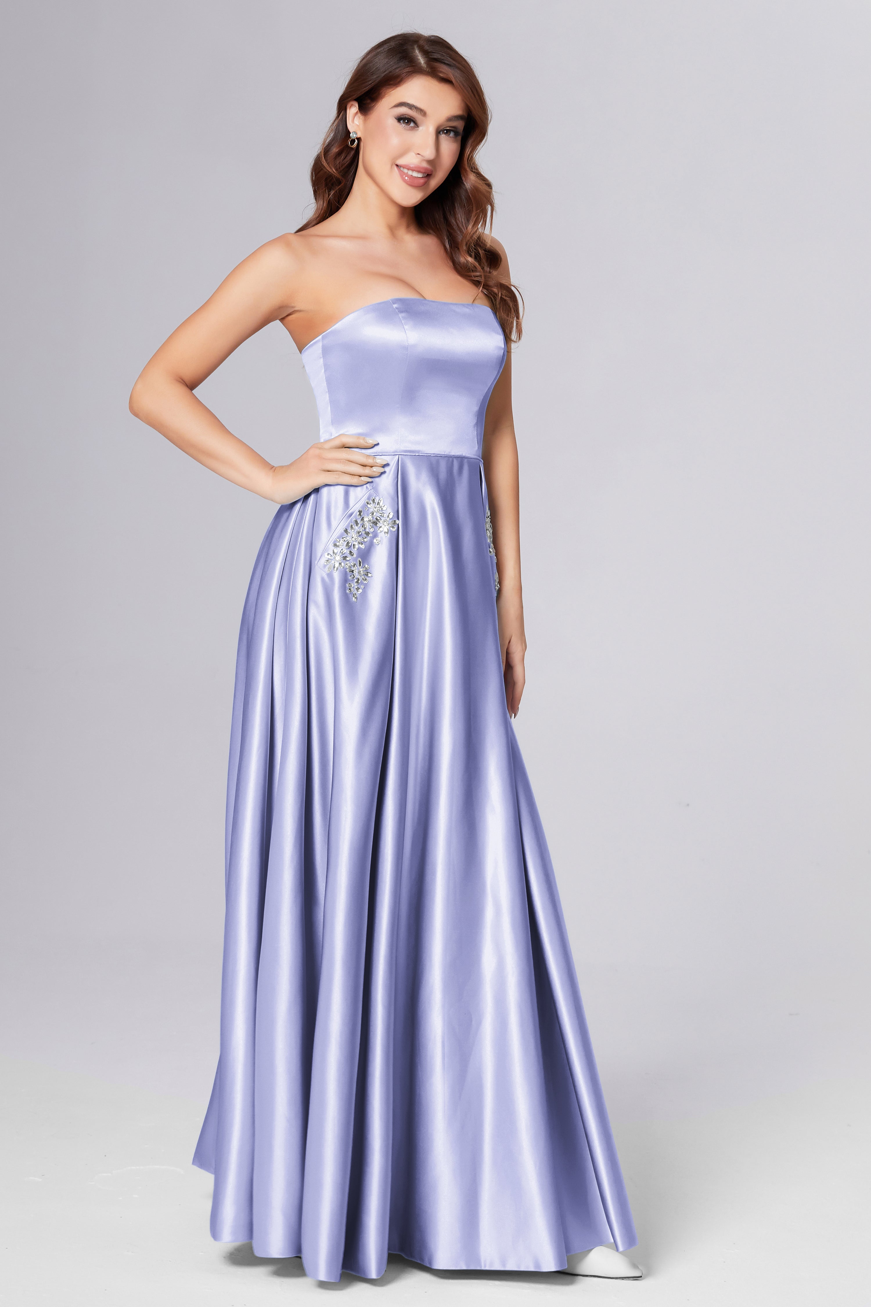 Strapless Beading Prom Dresses with Pockets