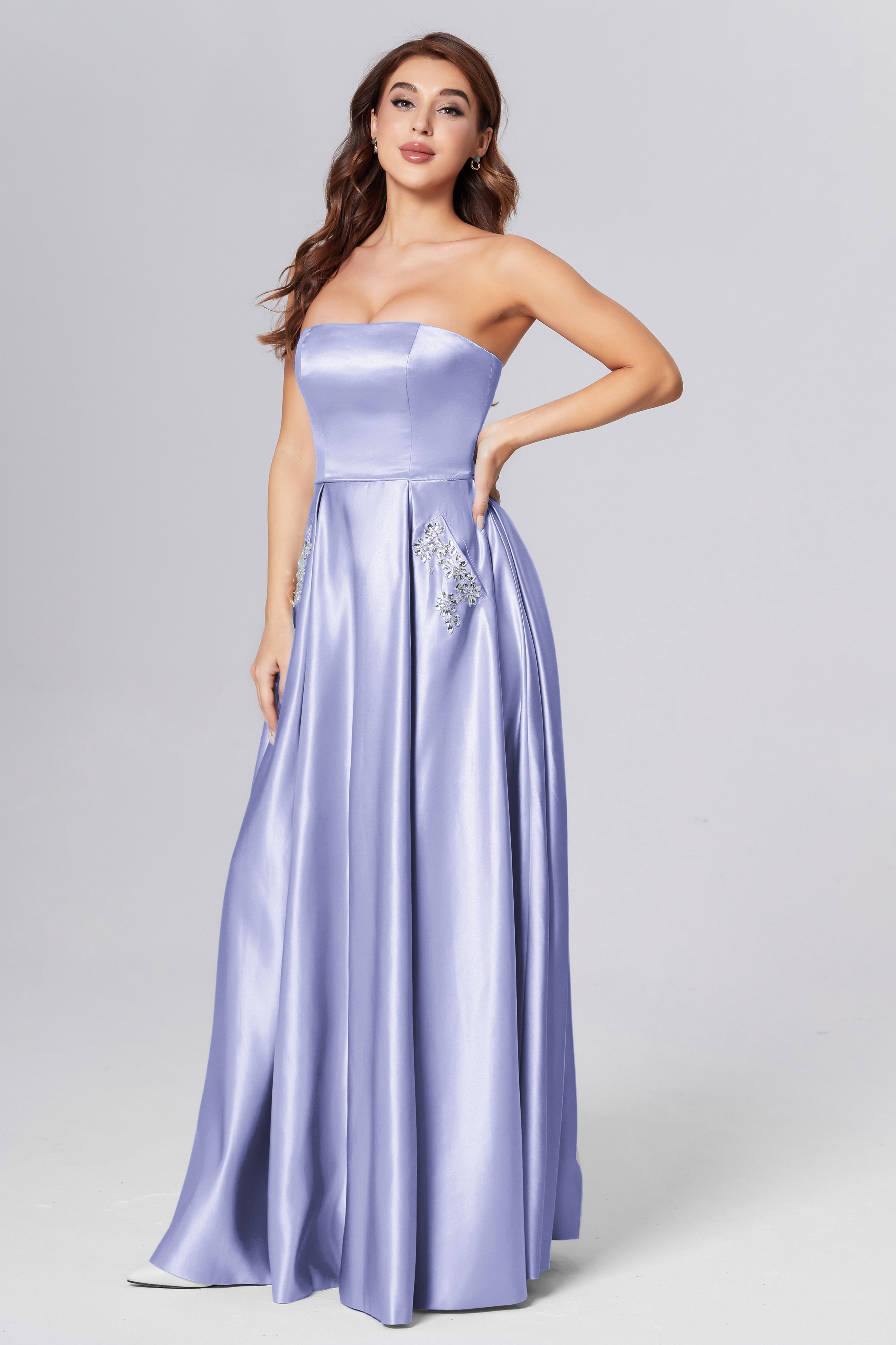 Strapless Beading Prom Dresses with Pockets