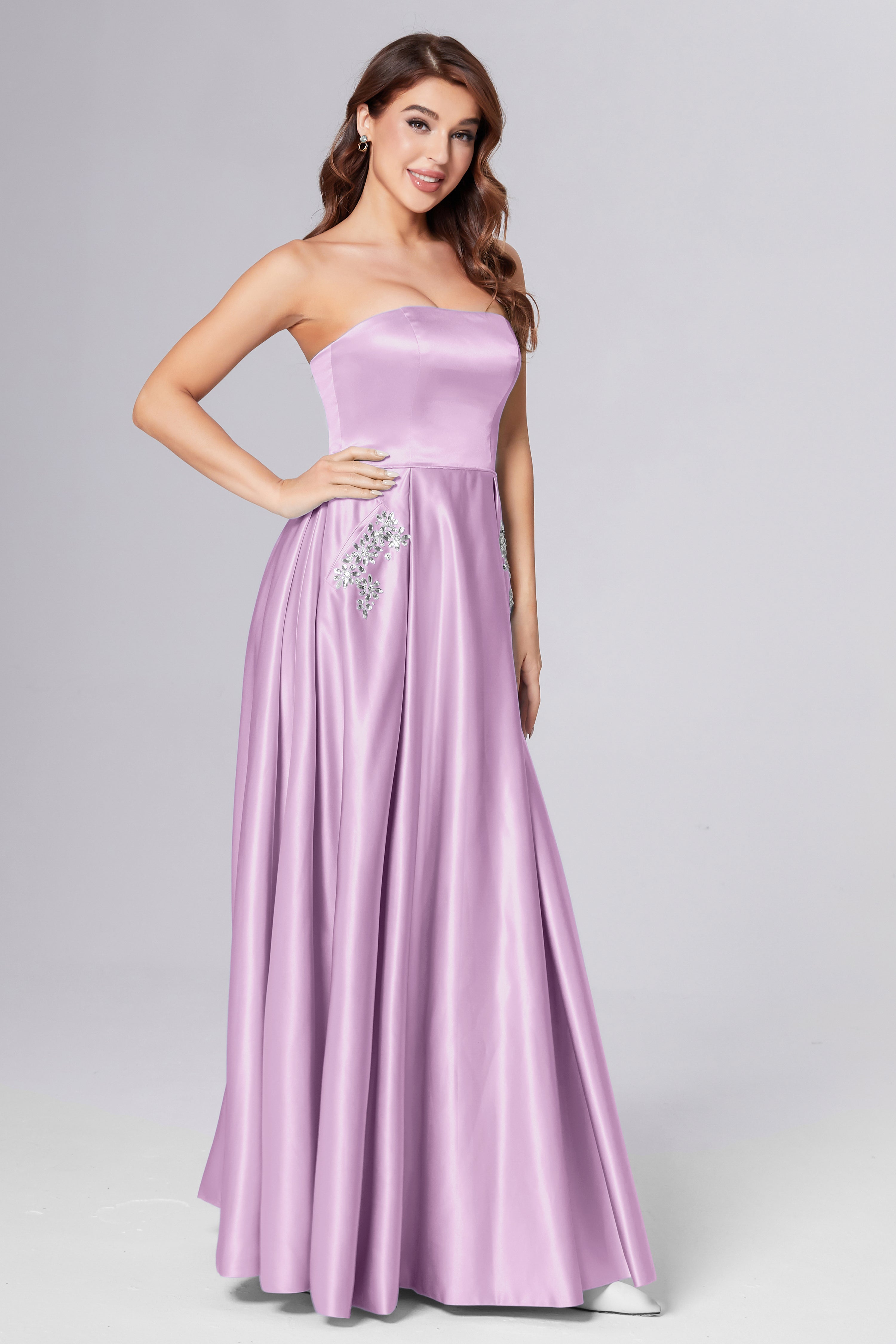 Strapless Beading Prom Dresses with Pockets