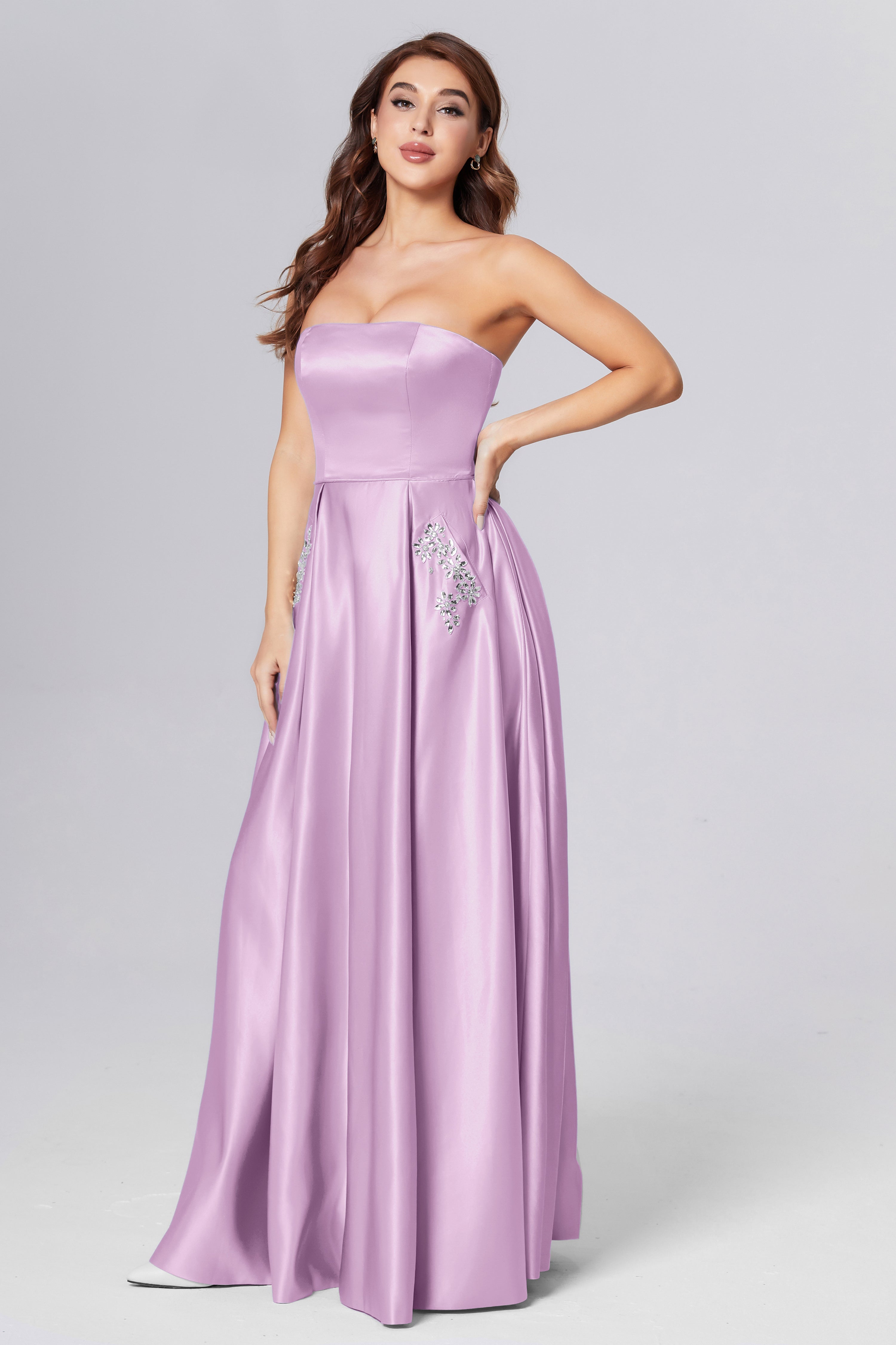 Strapless Beading Prom Dresses with Pockets