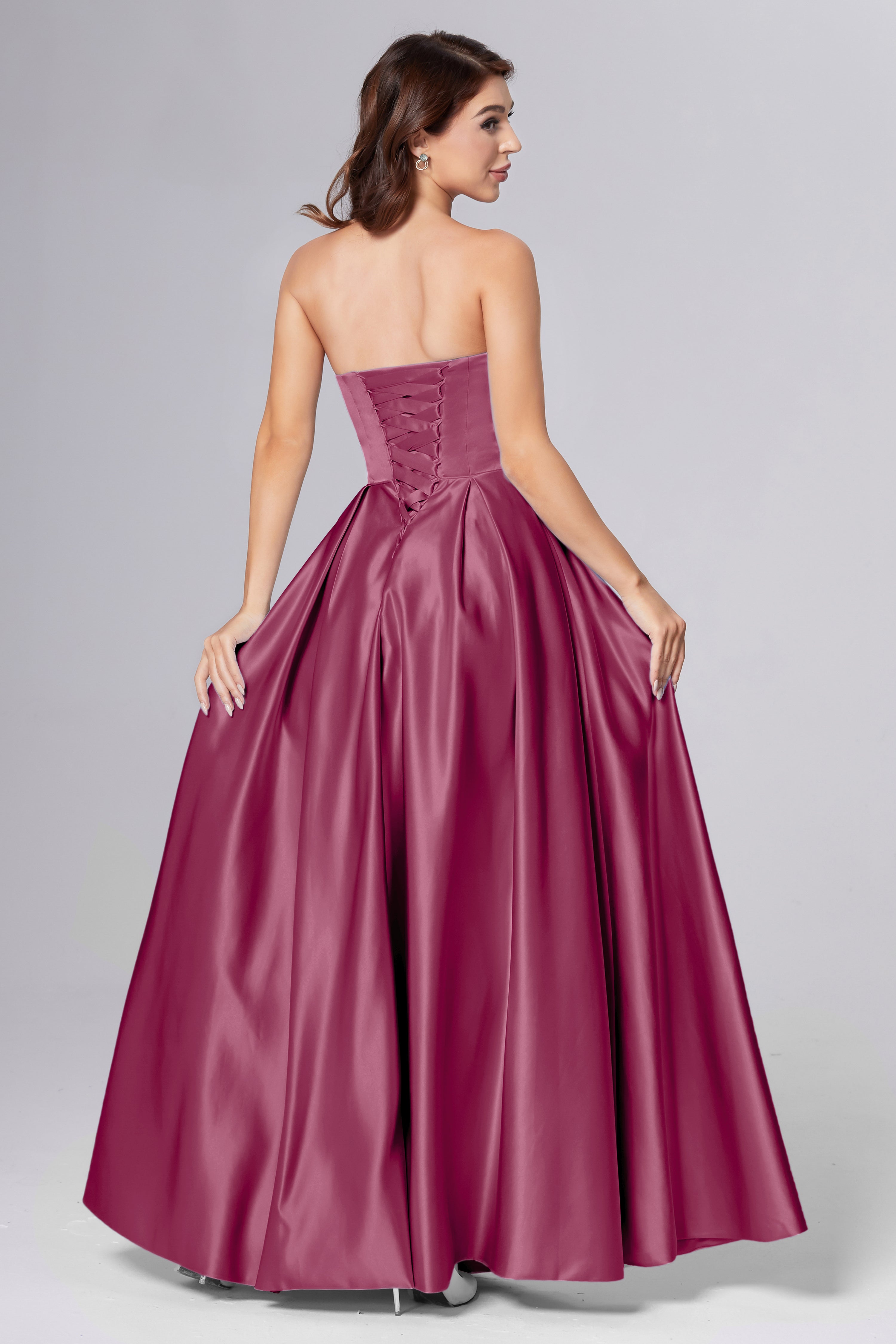 Strapless Beading Prom Dresses with Pockets