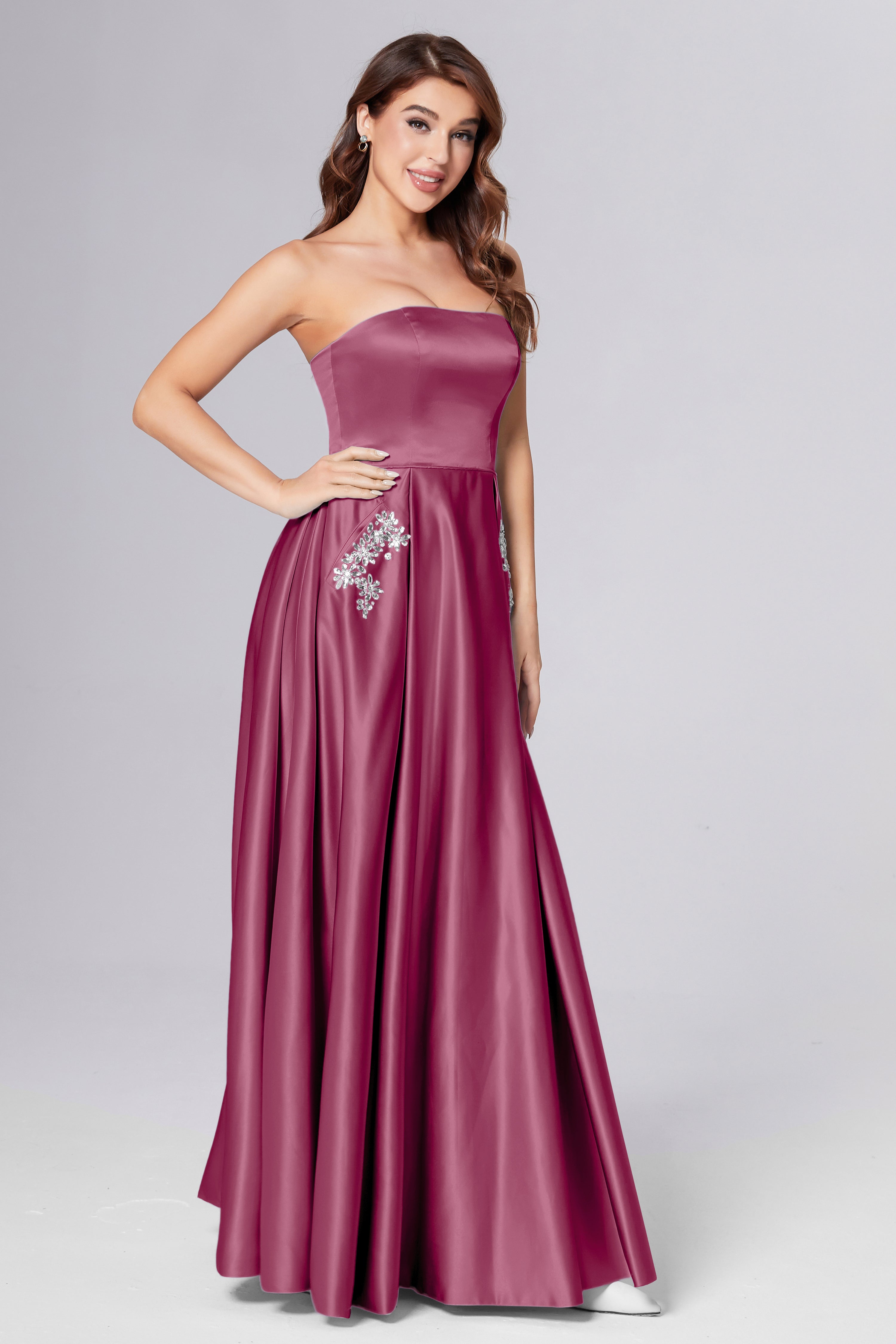 Strapless Beading Prom Dresses with Pockets