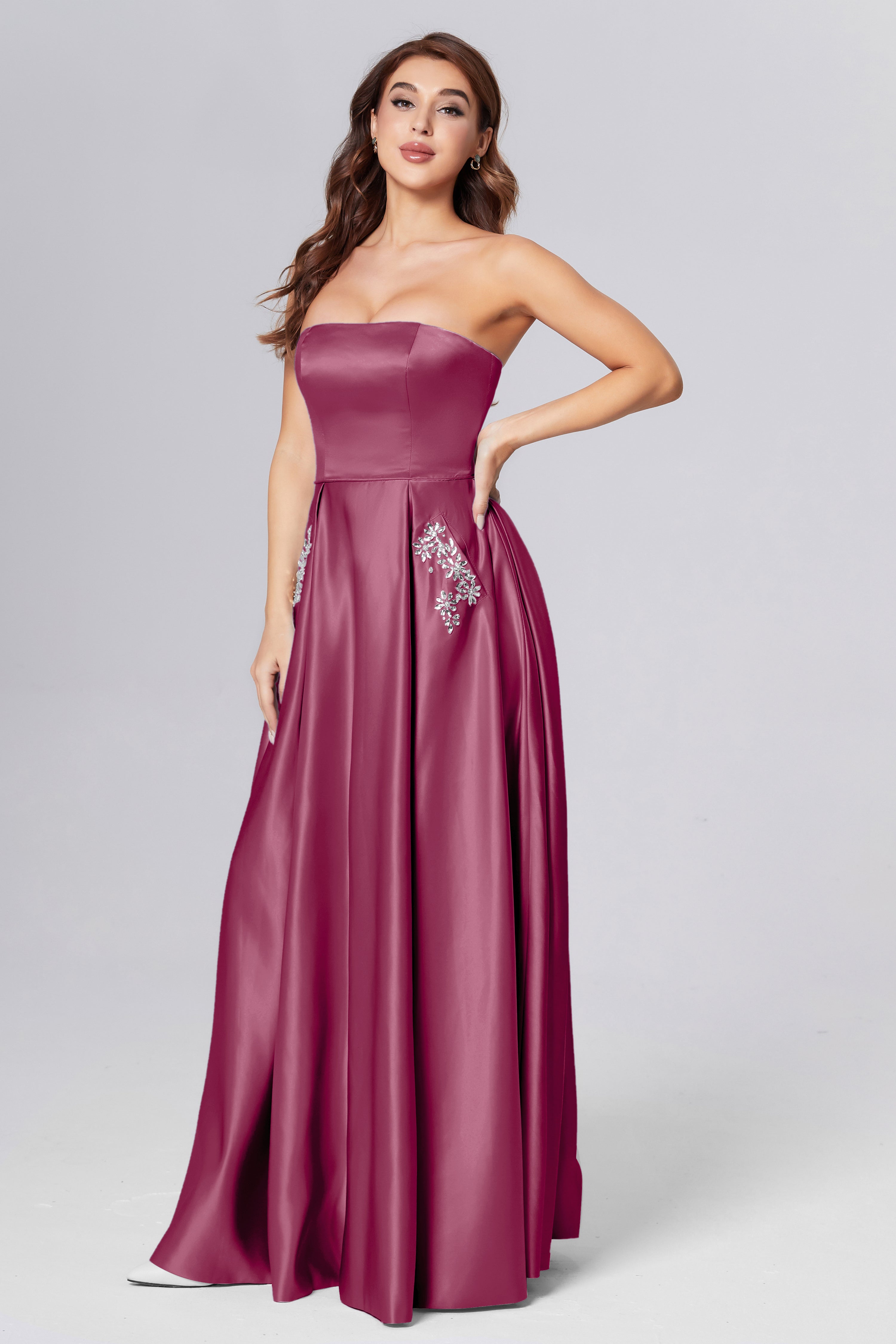Strapless Beading Prom Dresses with Pockets
