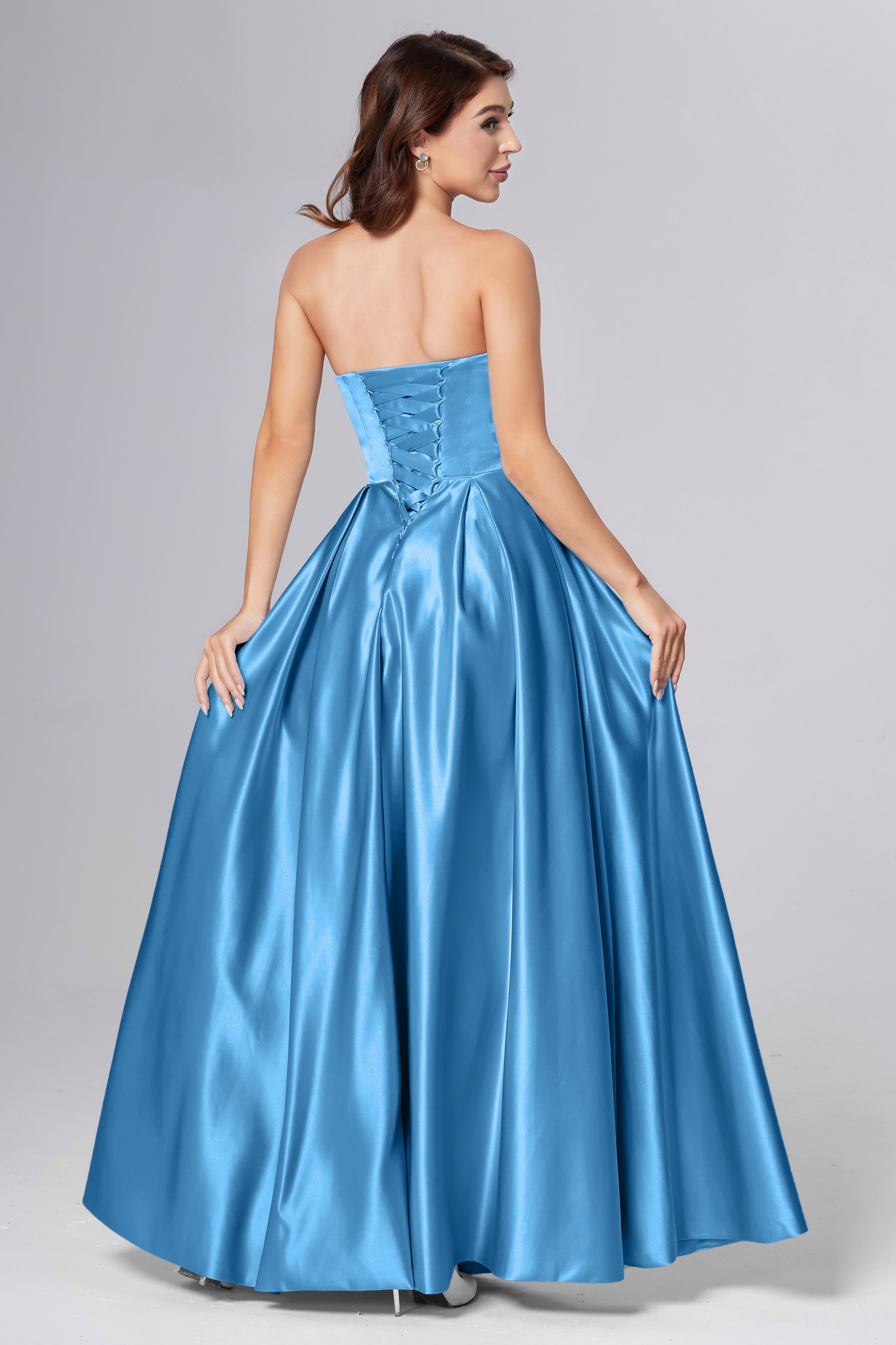 Strapless Beading Prom Dresses with Pockets