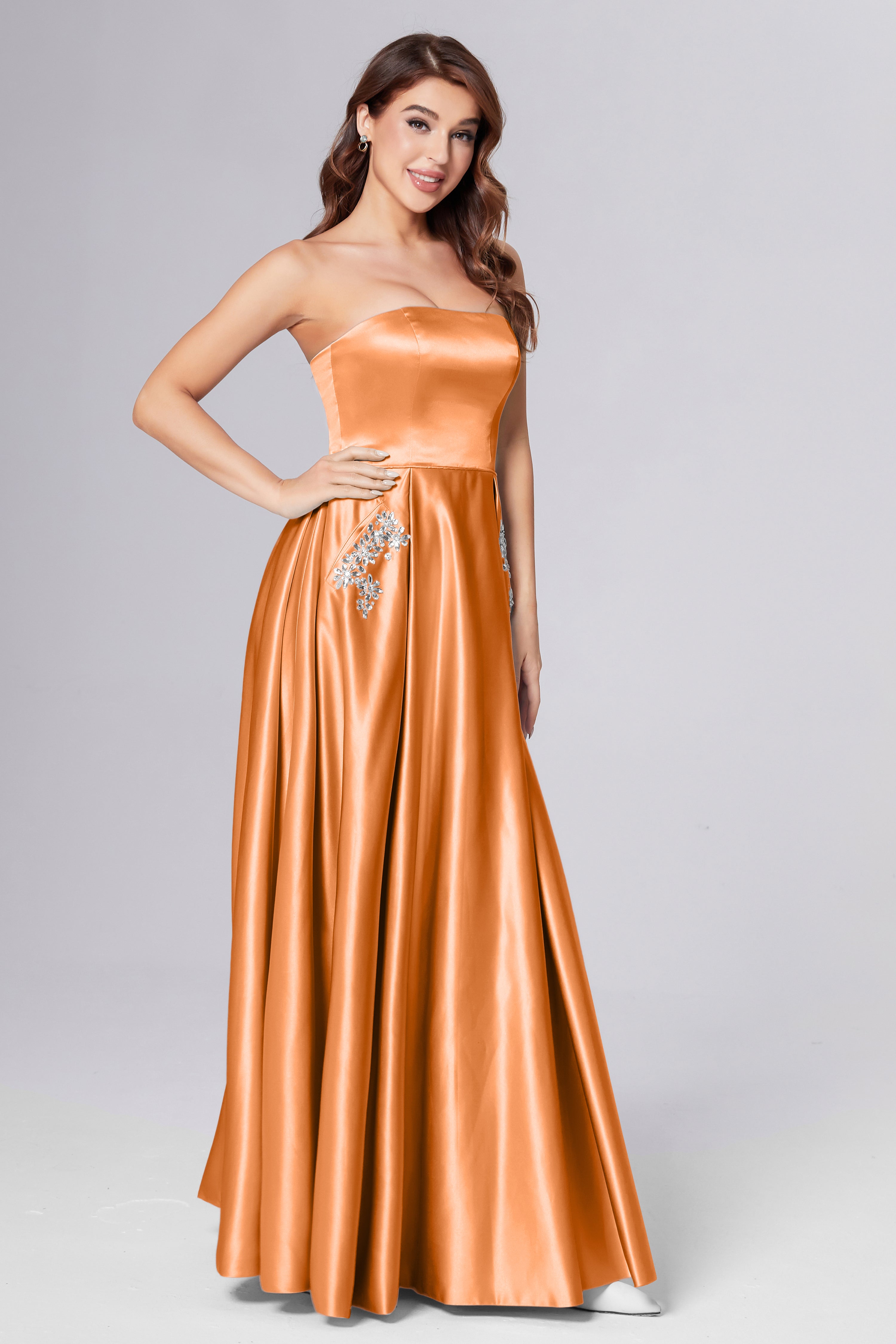 Strapless Beading Prom Dresses with Pockets