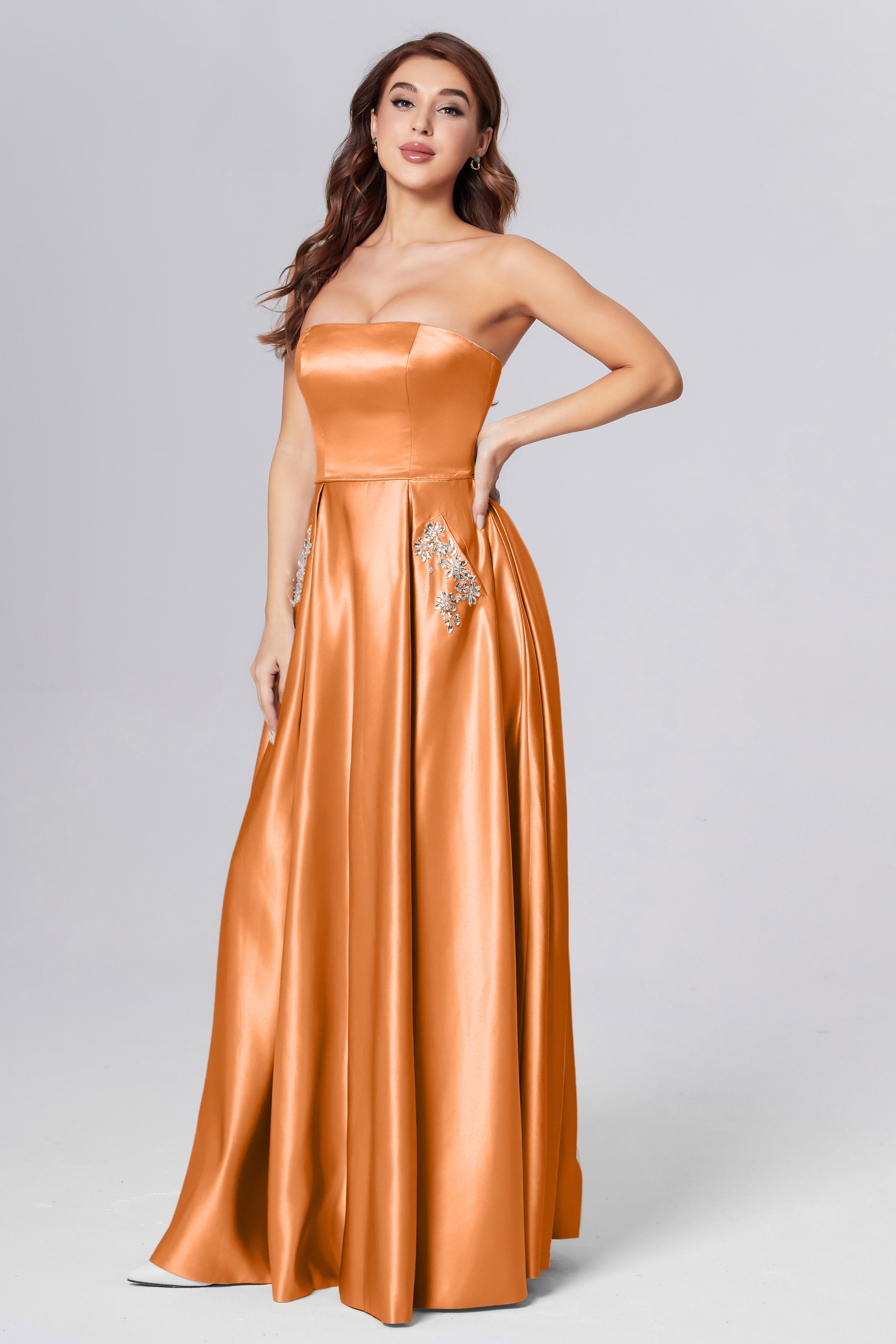 Strapless Beading Prom Dresses with Pockets