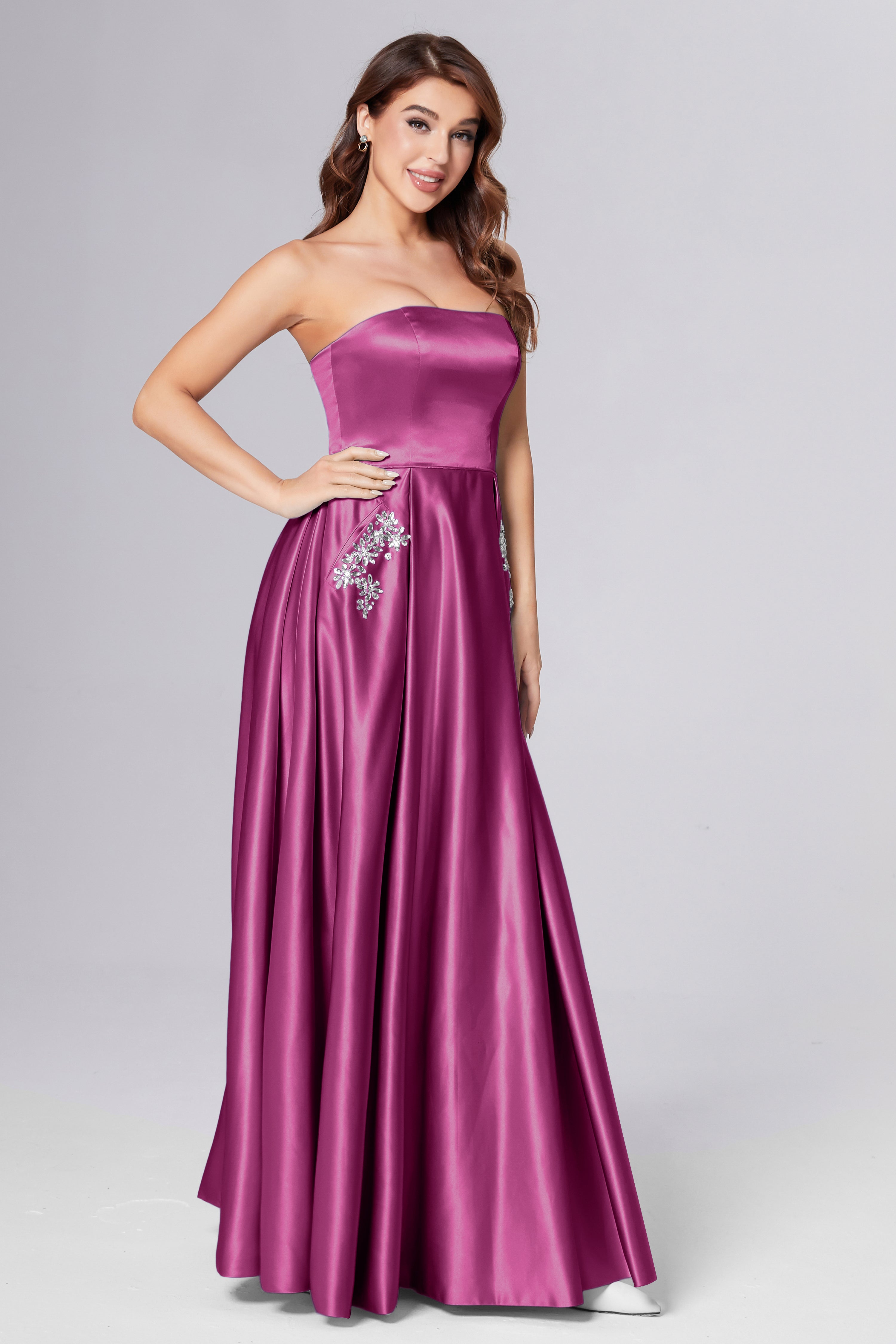 Strapless Beading Prom Dresses with Pockets