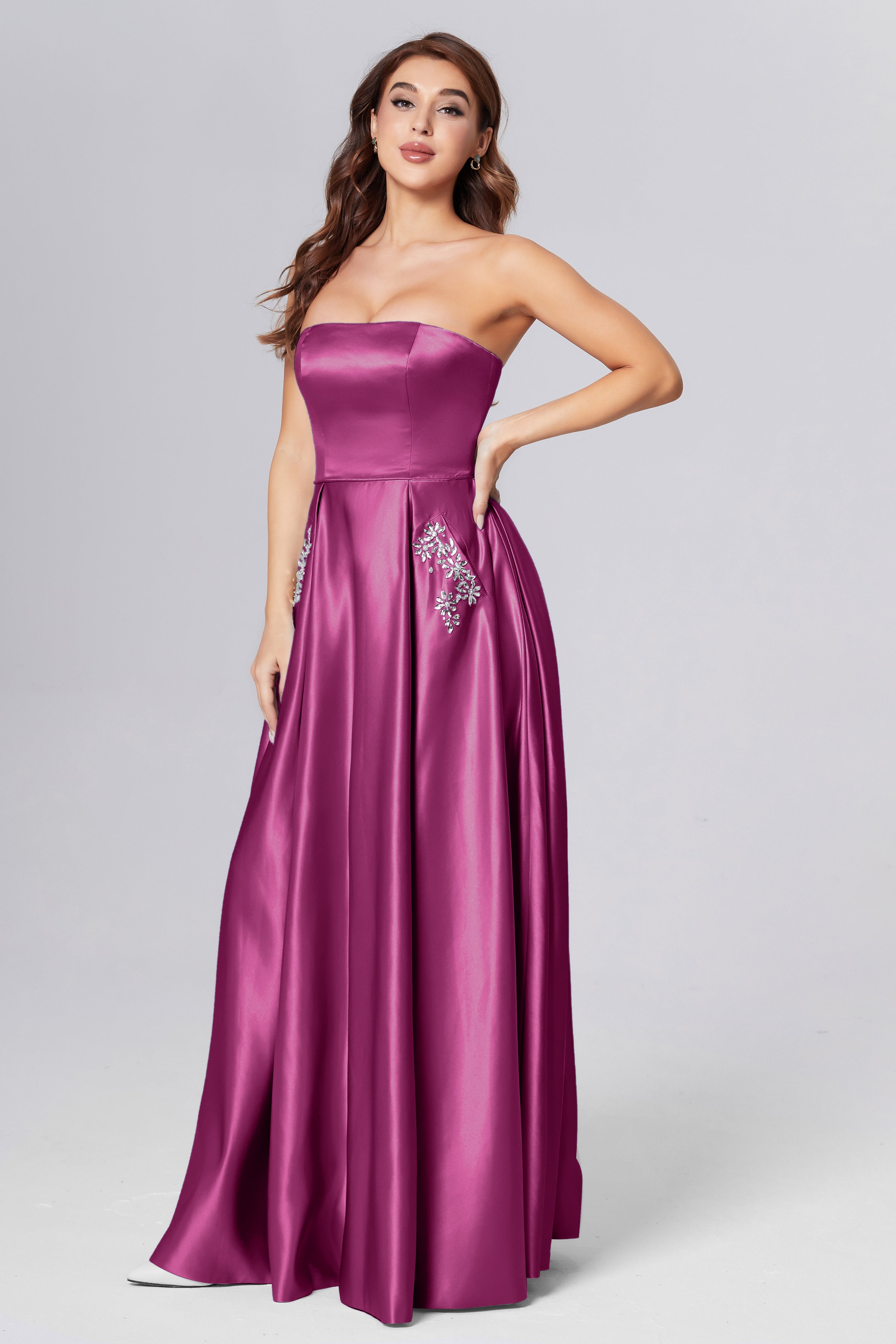 Strapless Beading Prom Dresses with Pockets