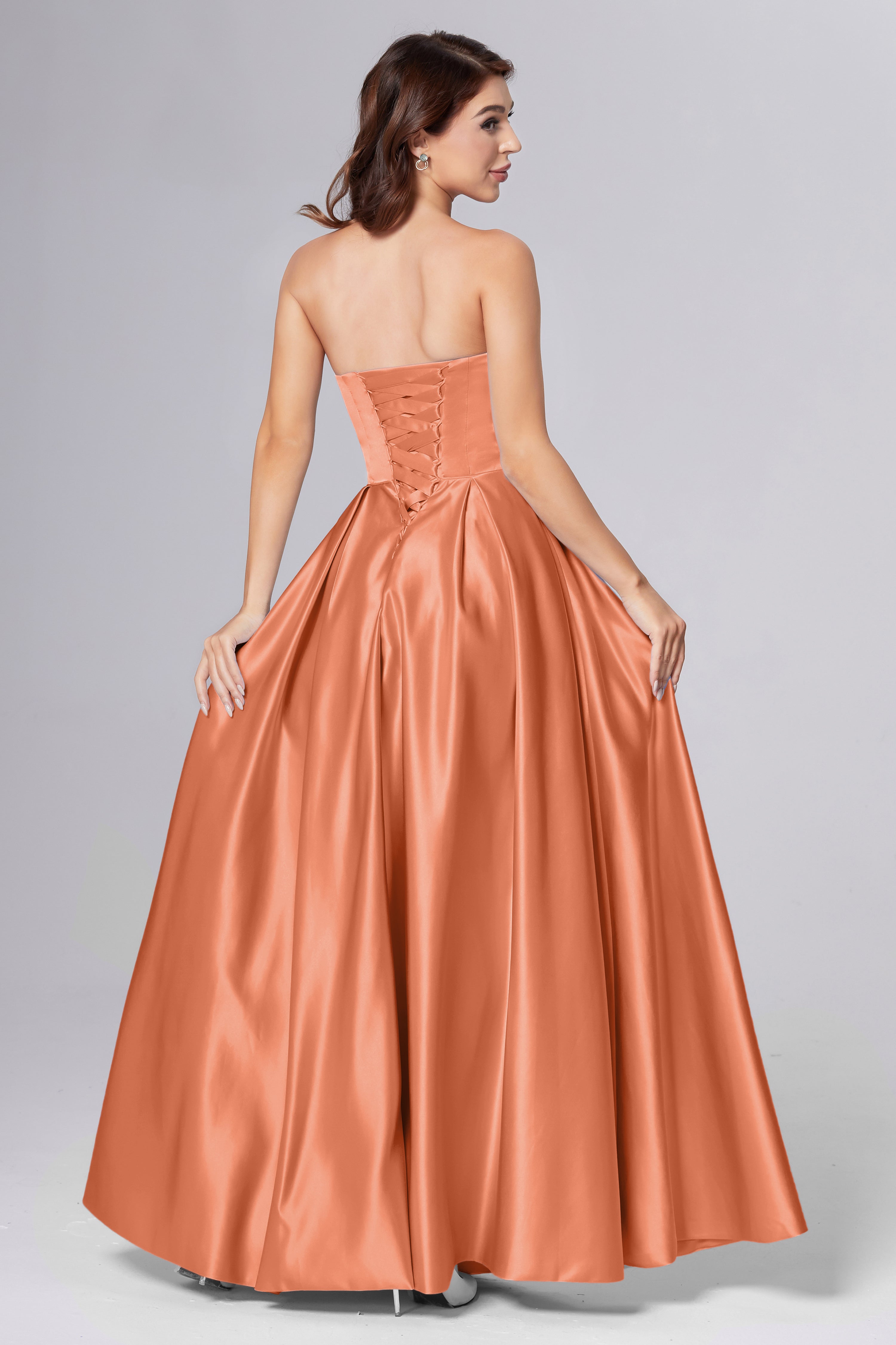 Strapless Beading Prom Dresses with Pockets
