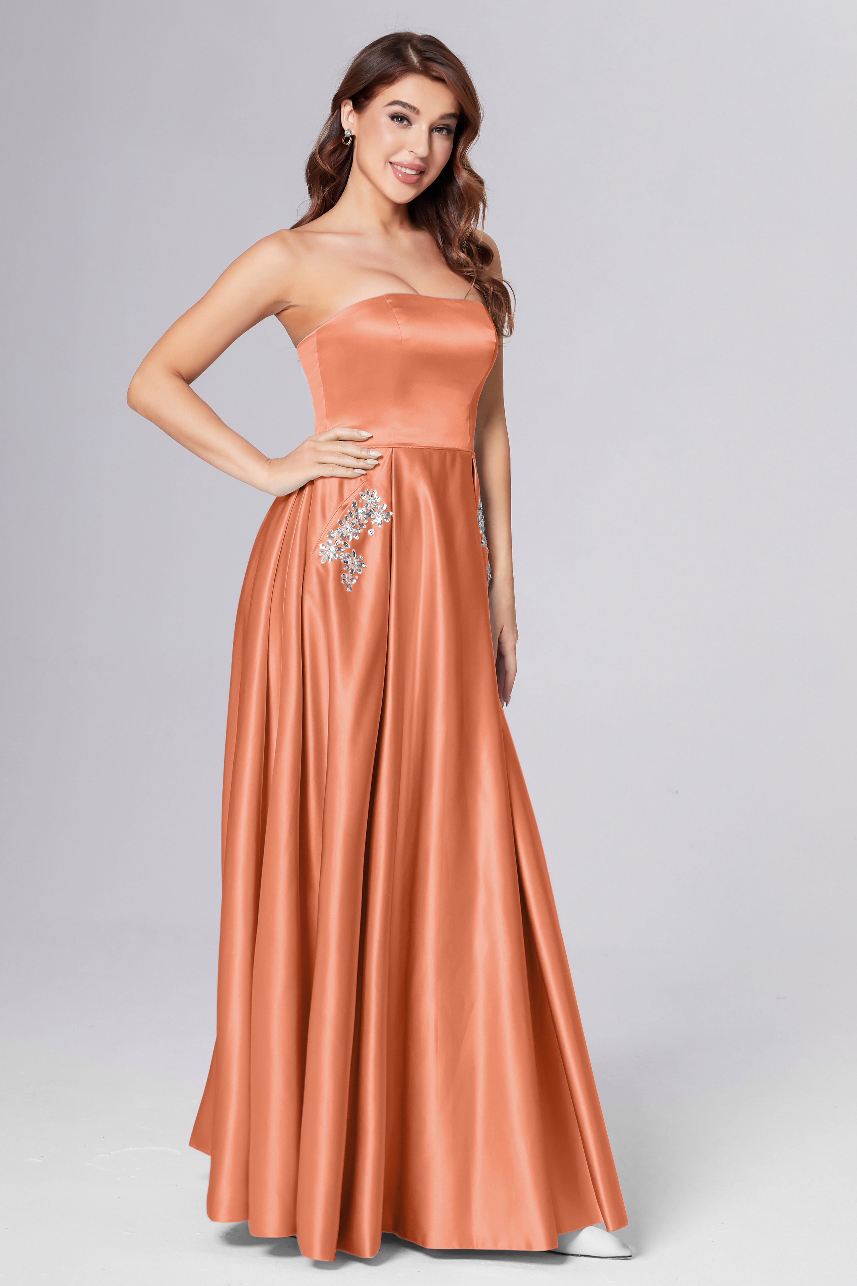 Strapless Beading Prom Dresses with Pockets