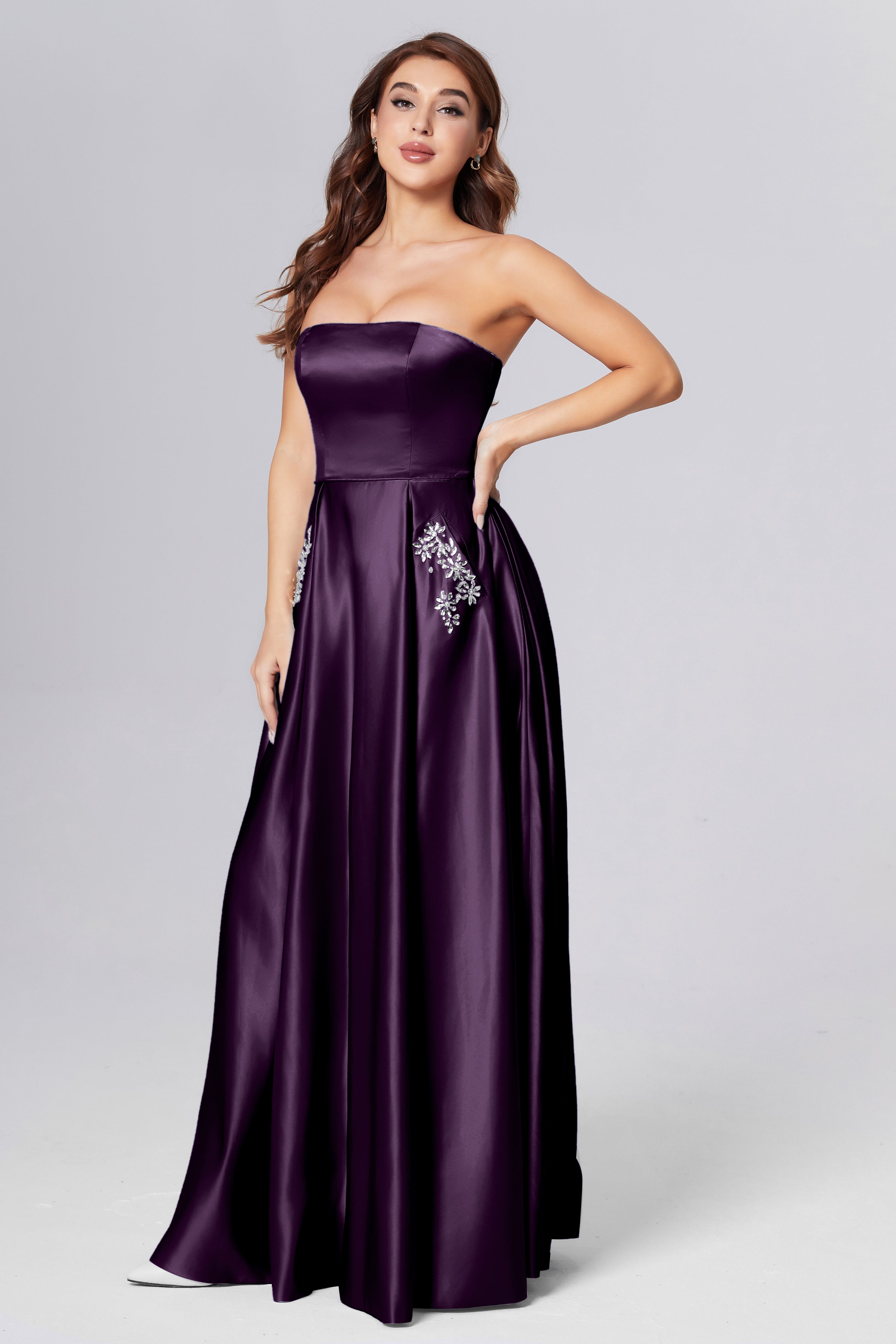 Strapless Beading Prom Dresses with Pockets