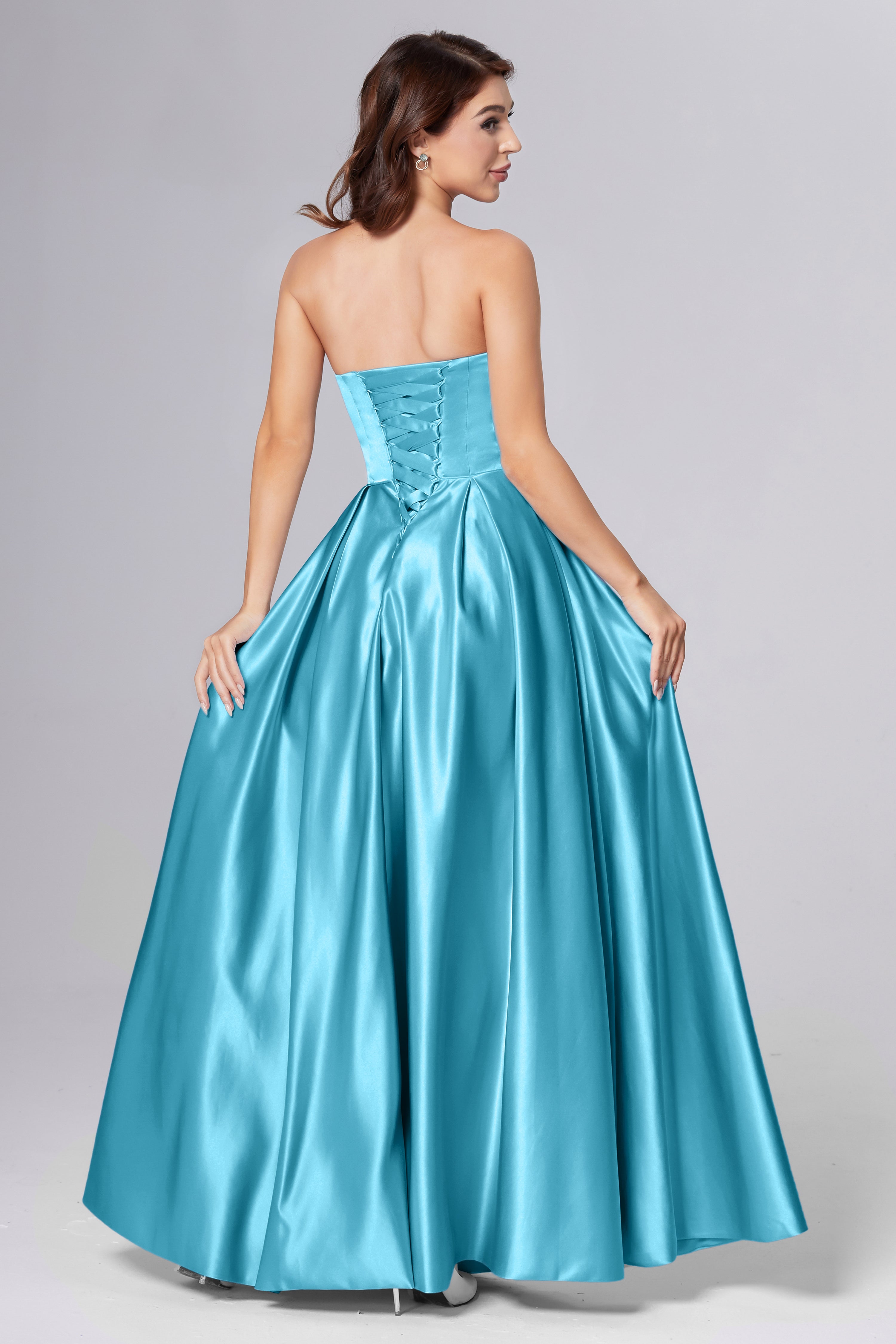 Strapless Beading Prom Dresses with Pockets