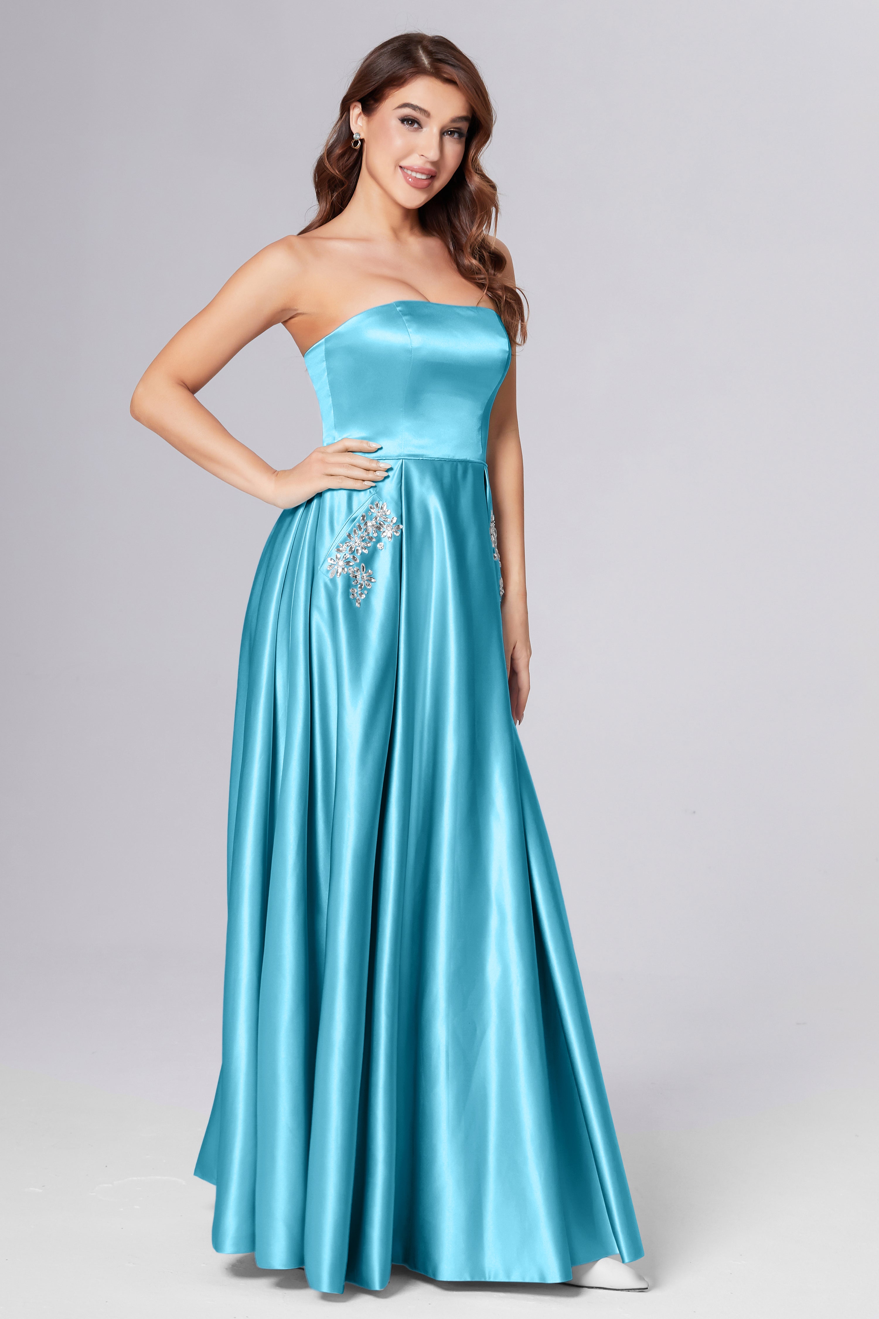 Strapless Beading Prom Dresses with Pockets