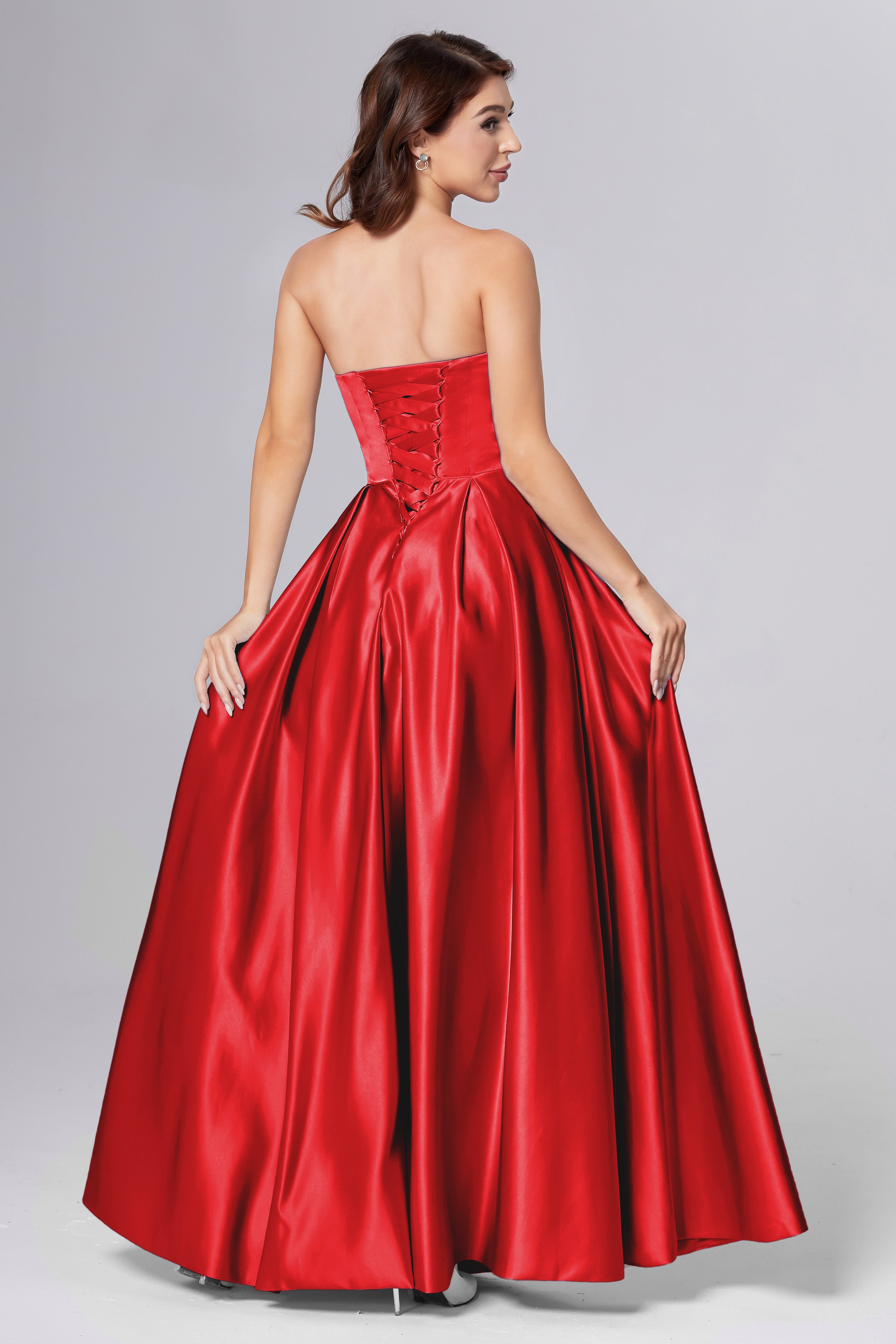 Strapless Beading Prom Dresses with Pockets