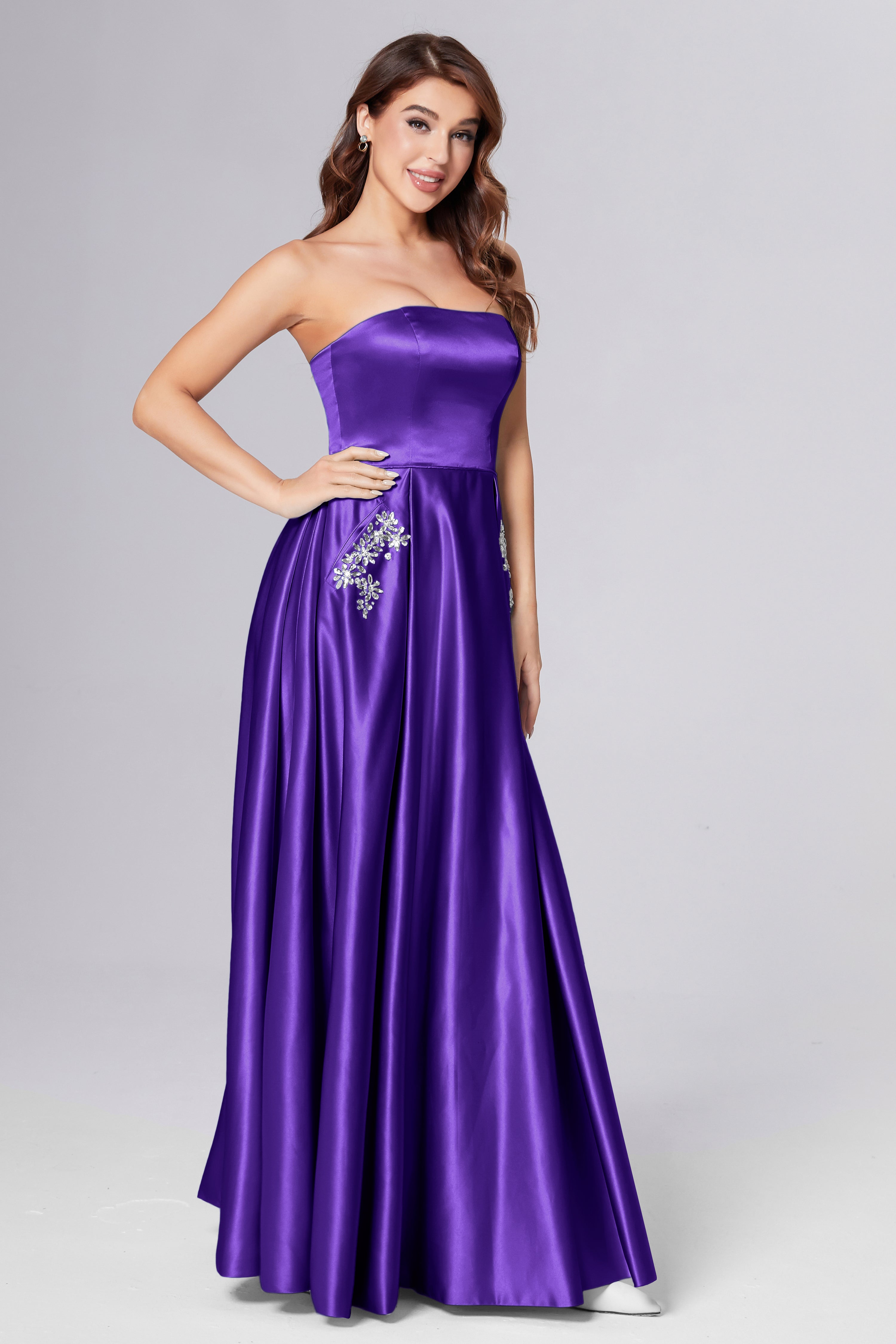 Strapless Beading Prom Dresses with Pockets