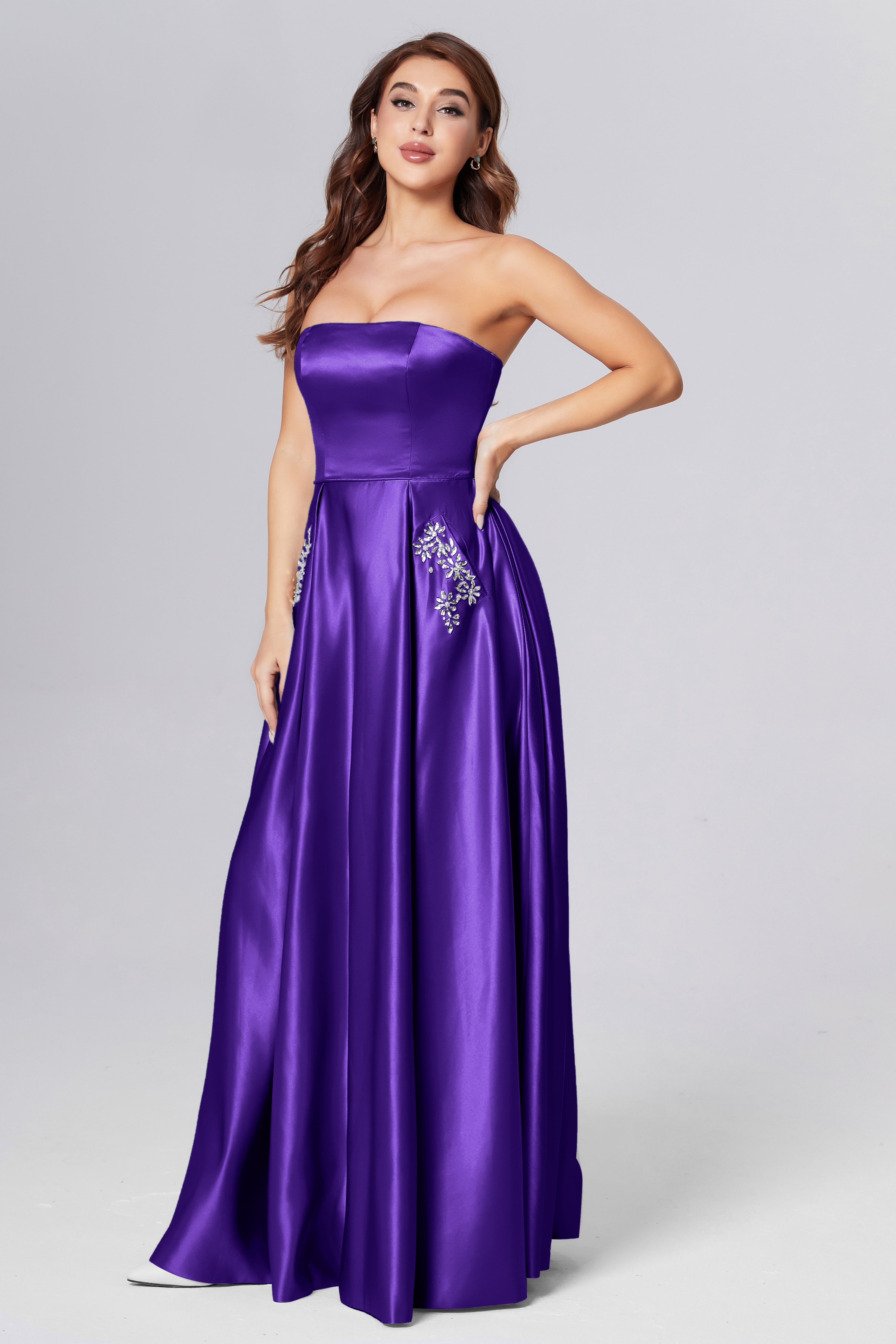 Strapless Beading Prom Dresses with Pockets