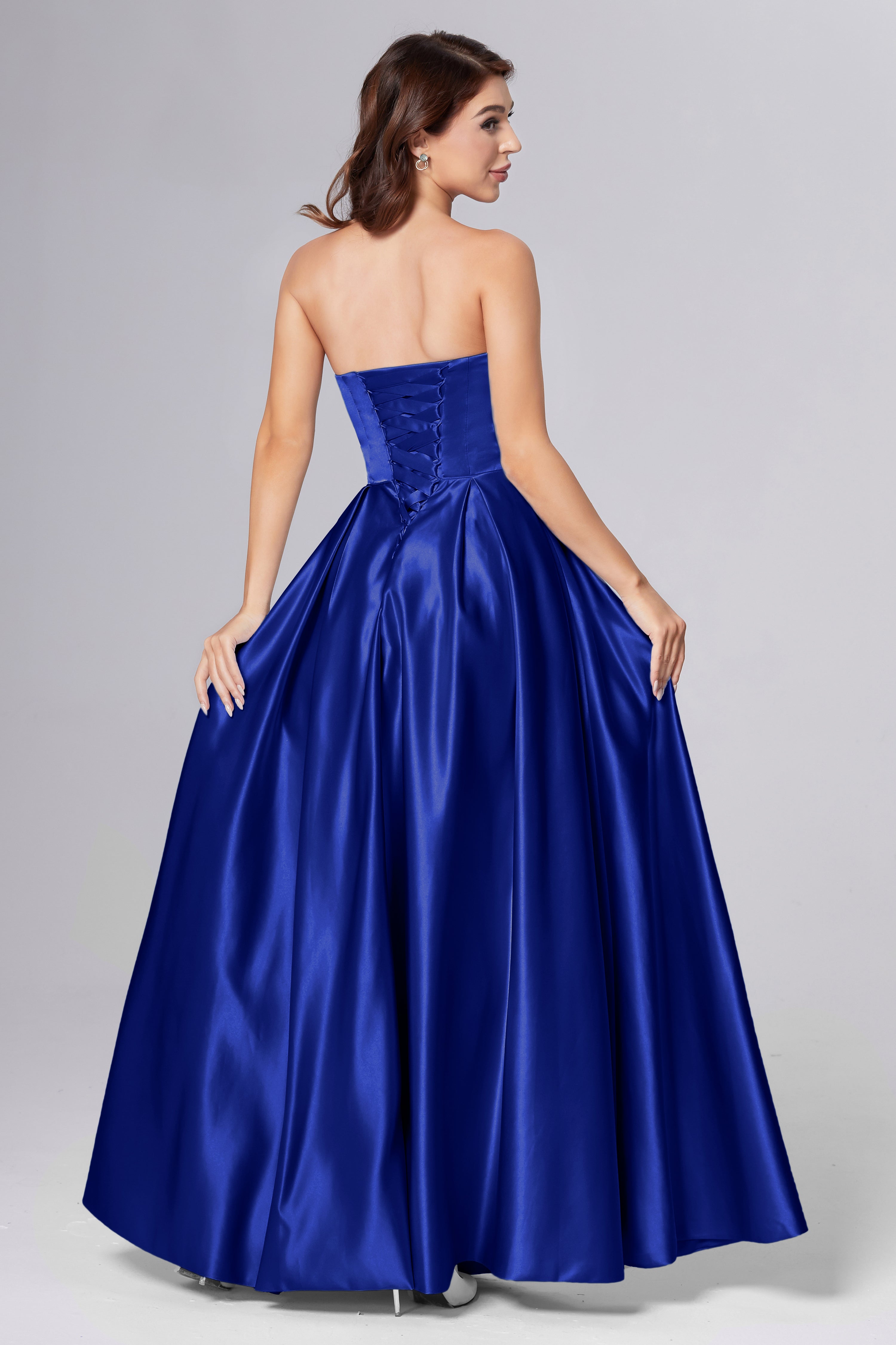 Strapless Beading Prom Dresses with Pockets
