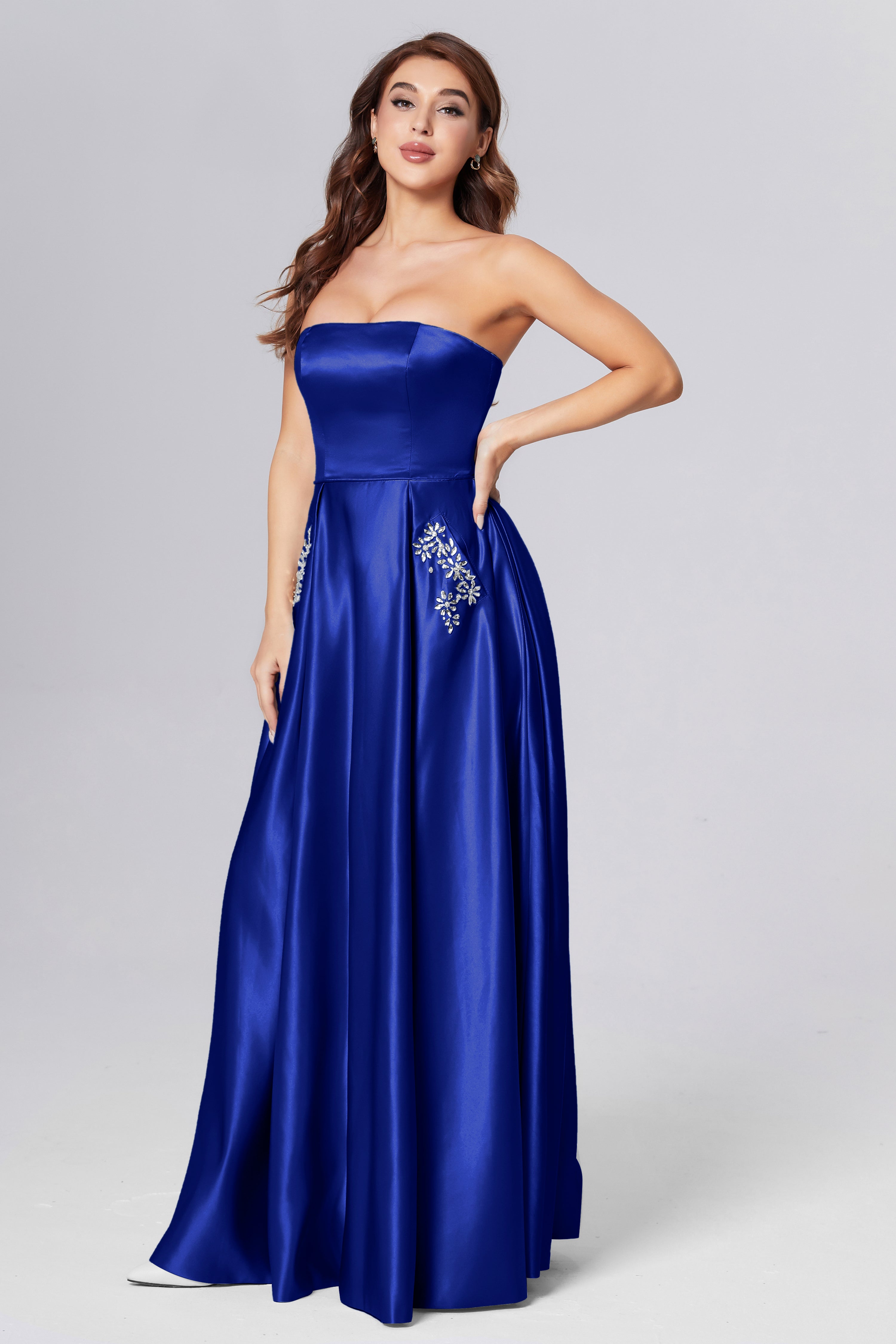 Strapless Beading Prom Dresses with Pockets