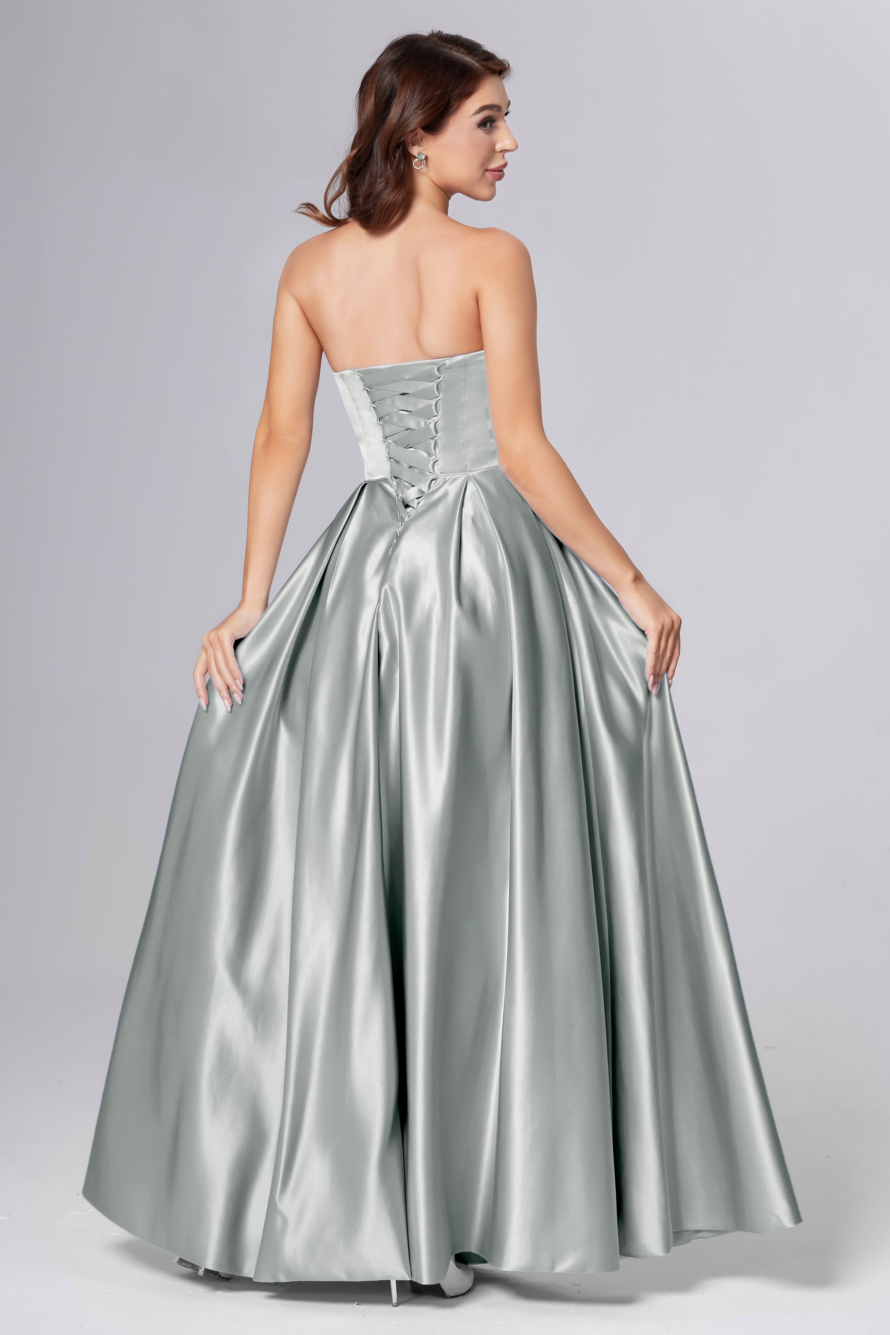 Strapless Beading Prom Dresses with Pockets